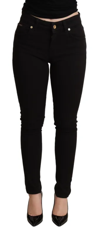 Elegant Mid-Waist Skinny Black Jeans sold by Louxly