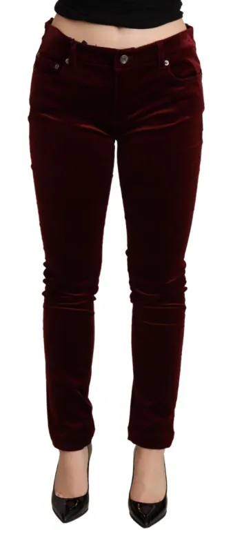 Exquisite Bordeaux Red Skinny Pants sold by Louxly