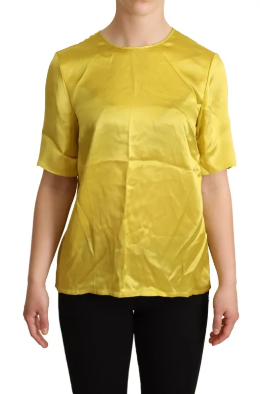 Elegant Silk Short Sleeve Blouse Top - Yellow sold by Louxly