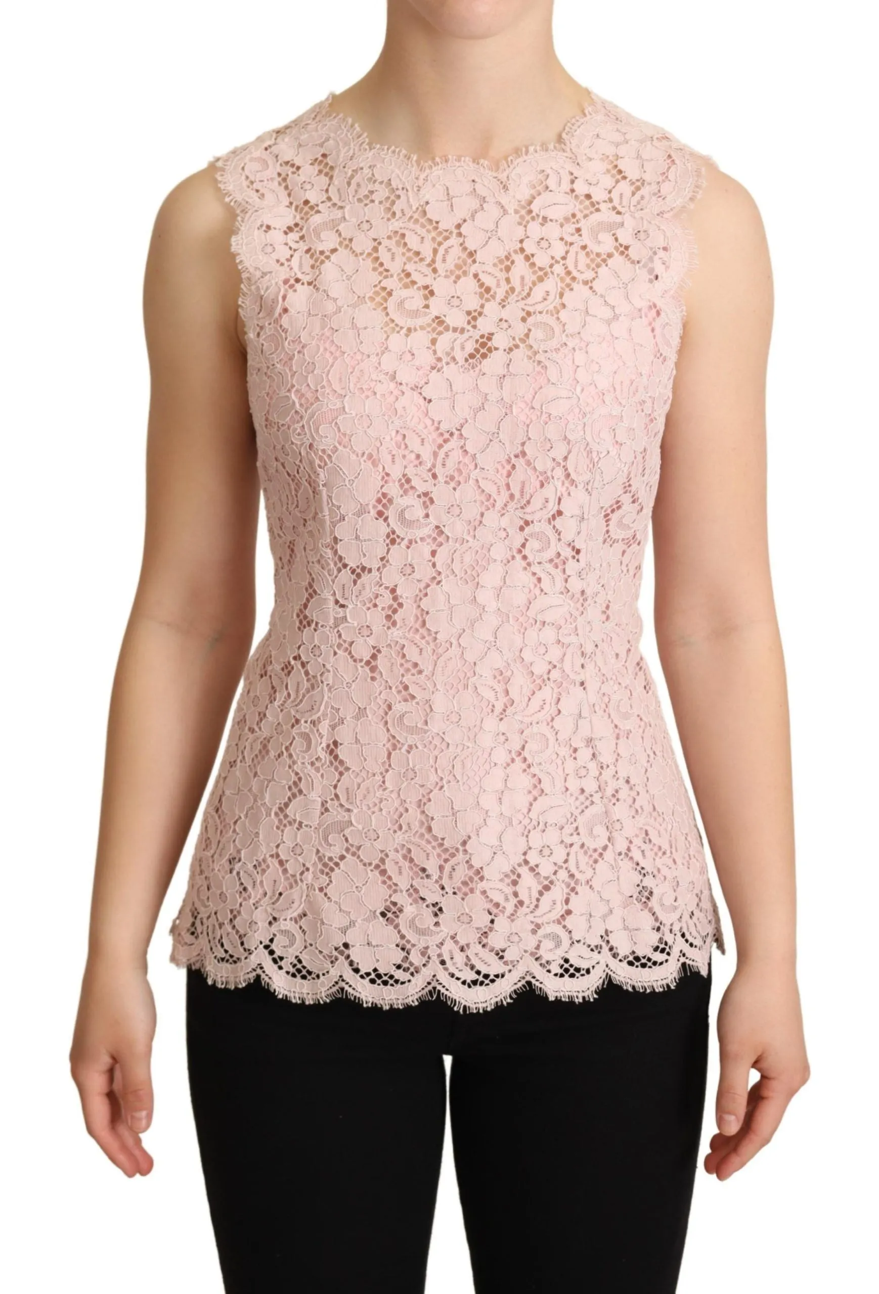 Elegant Pink Lace Sleeveless Blouse sold by Louxly