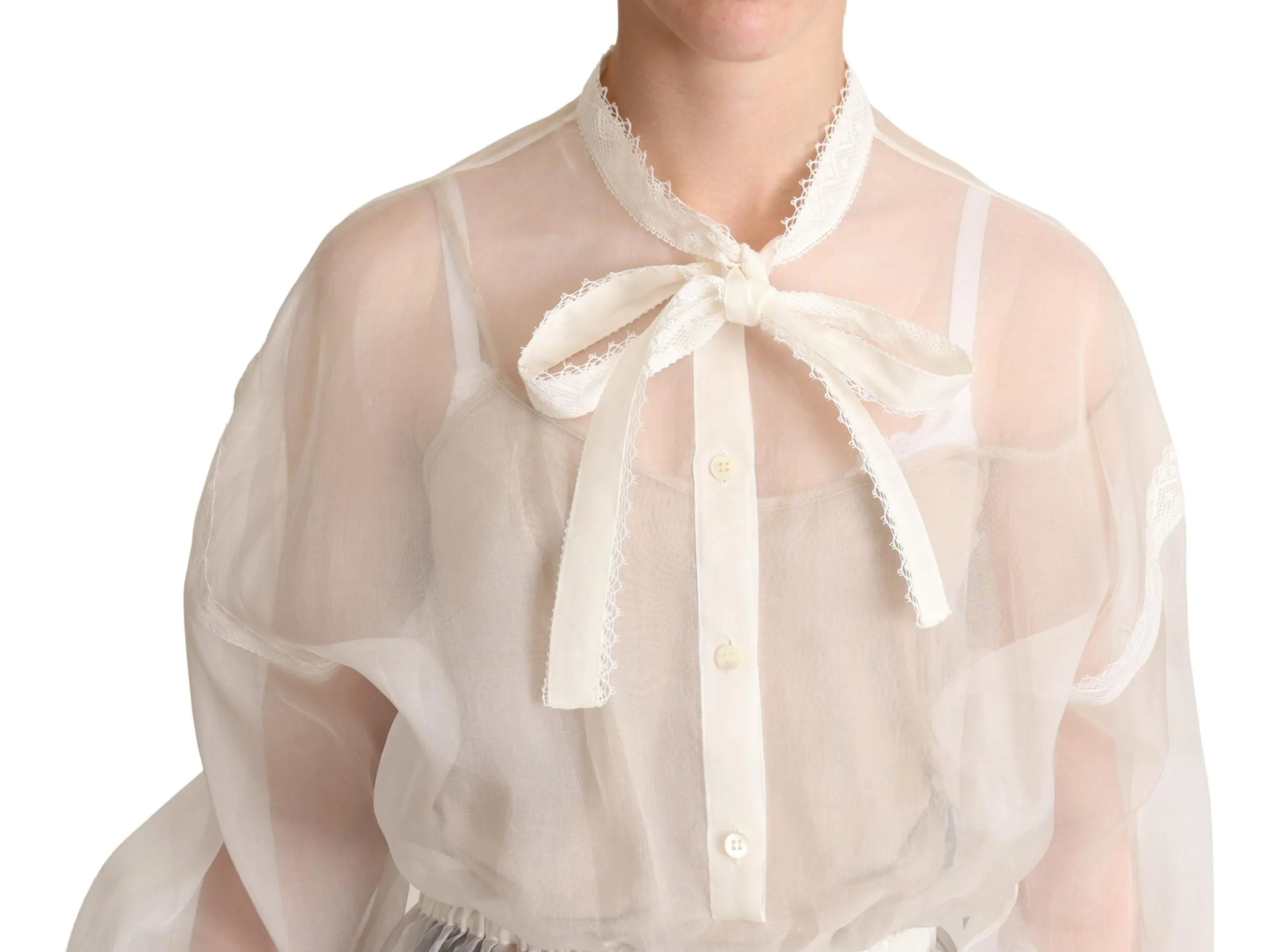 Elegant White Silk-Cotton Ascot Blouse sold by Louxly product image thumbnail 4