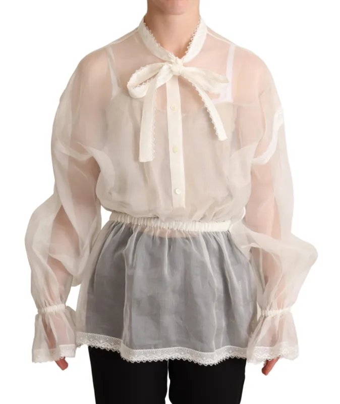 Elegant White Silk-Cotton Ascot Blouse sold by Louxly
