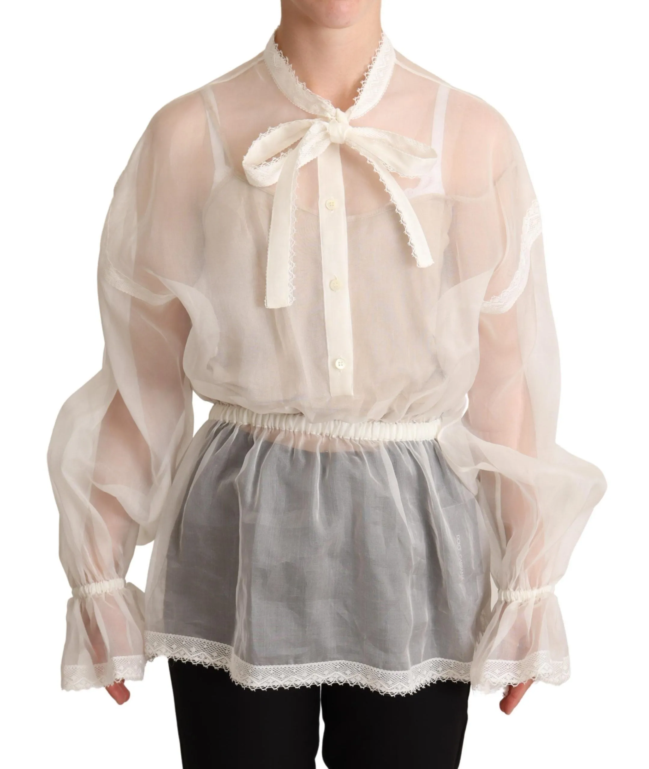 Elegant White Silk-Cotton Ascot Blouse sold by Louxly