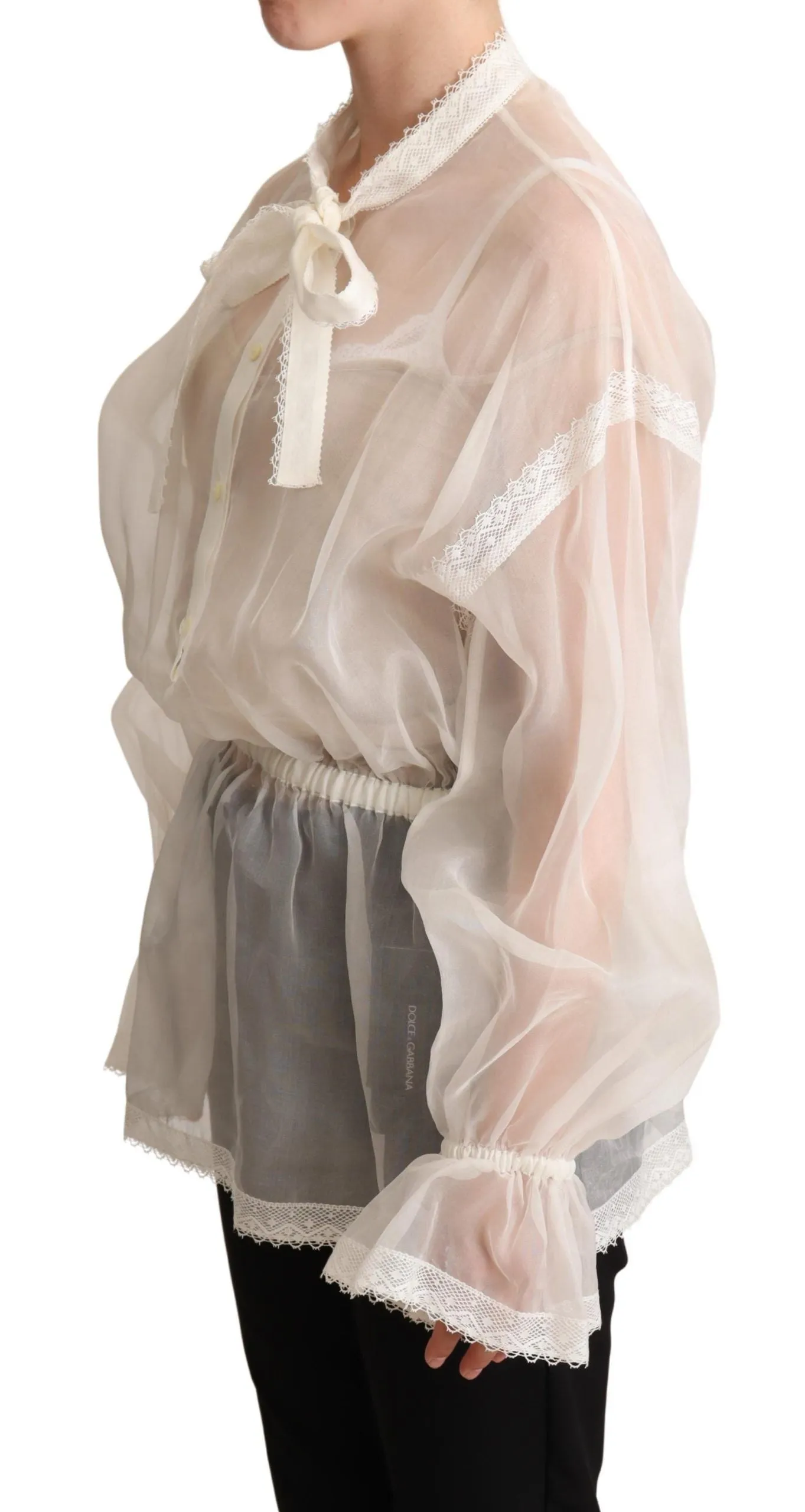 Elegant White Silk-Cotton Ascot Blouse sold by Louxly product image thumbnail 2