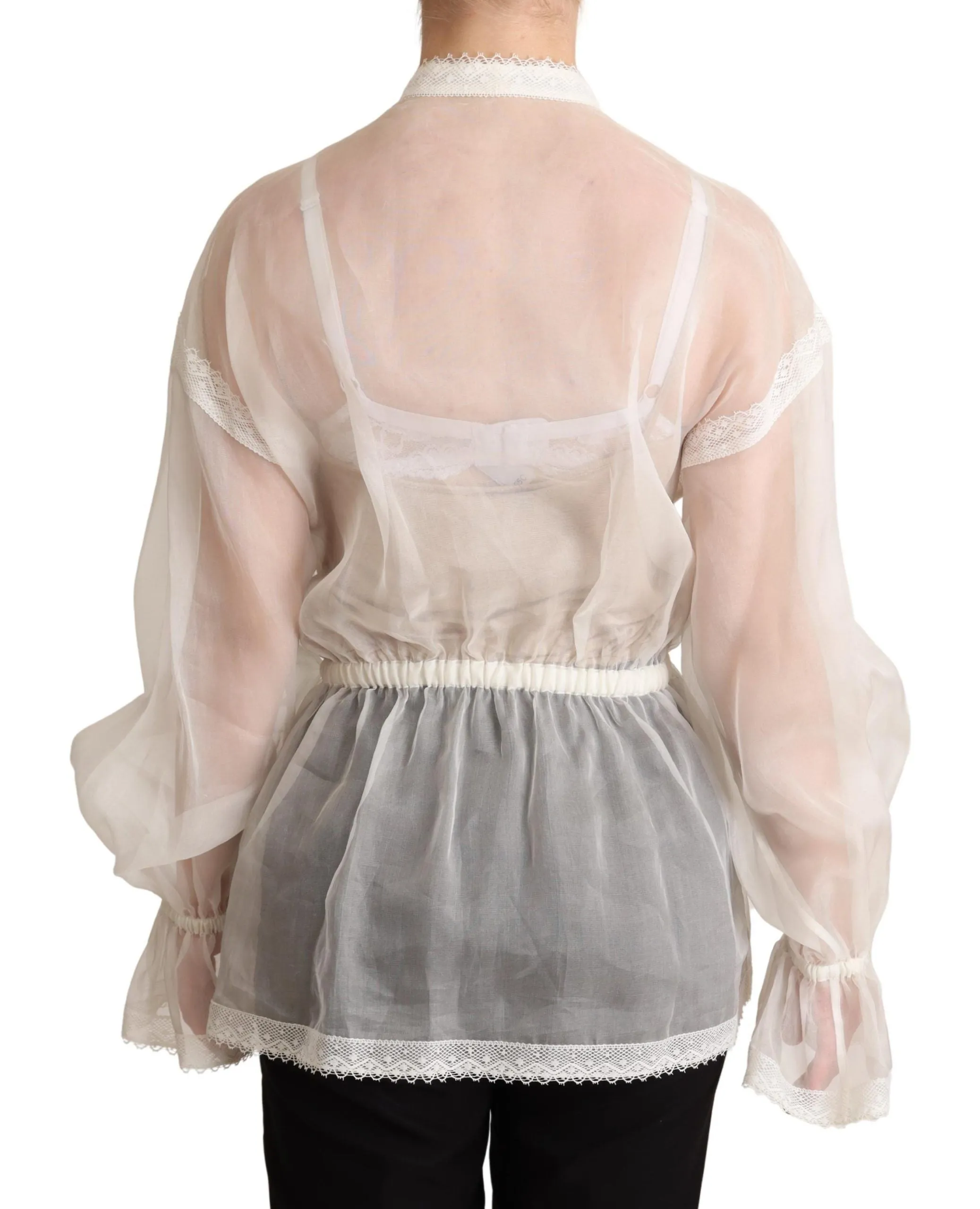 Elegant White Silk-Cotton Ascot Blouse sold by Louxly product image thumbnail 3