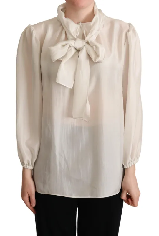 Elegant Light Gray Silk Ascot Blouse sold by Louxly