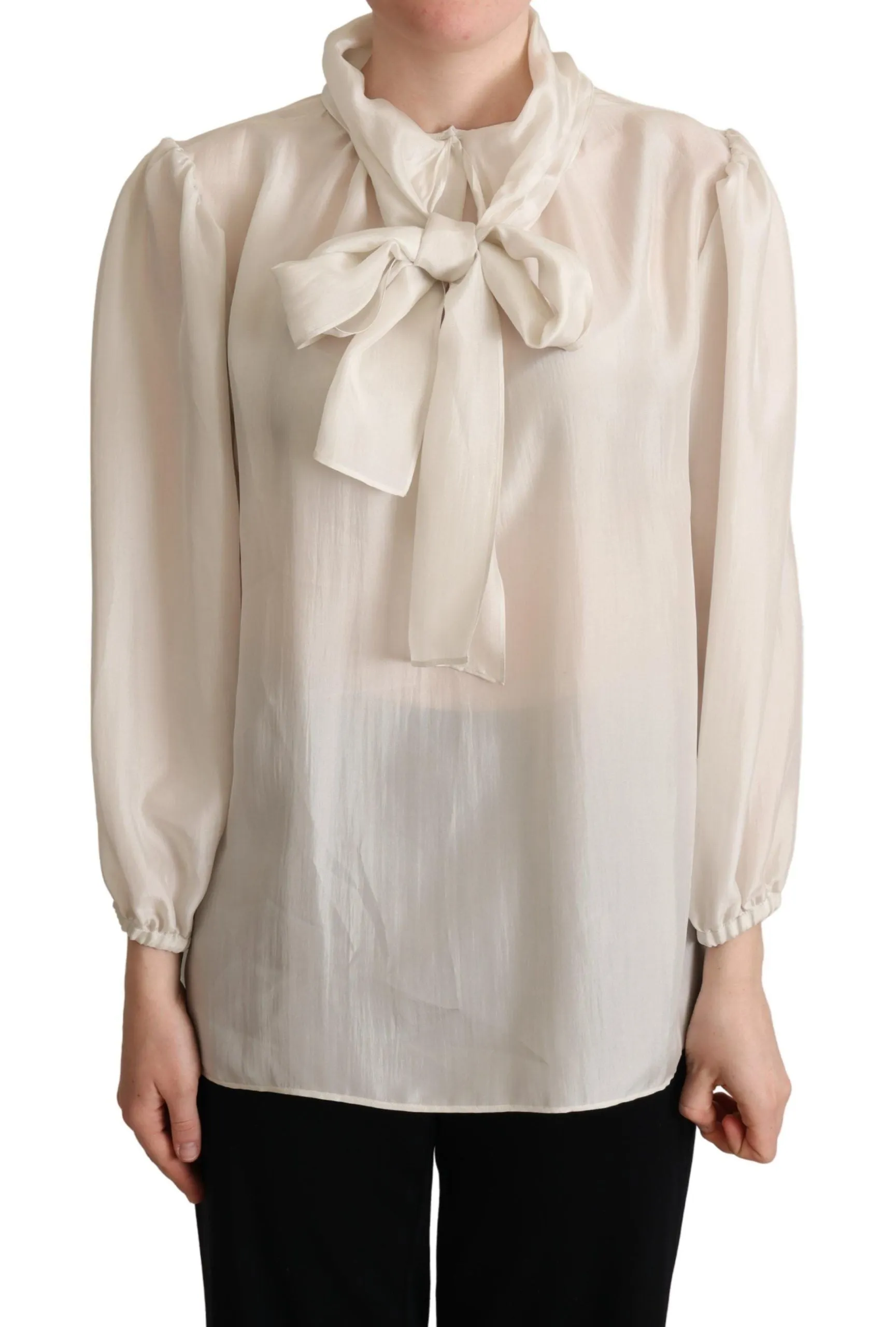 Elegant Light Gray Silk Ascot Blouse sold by Louxly