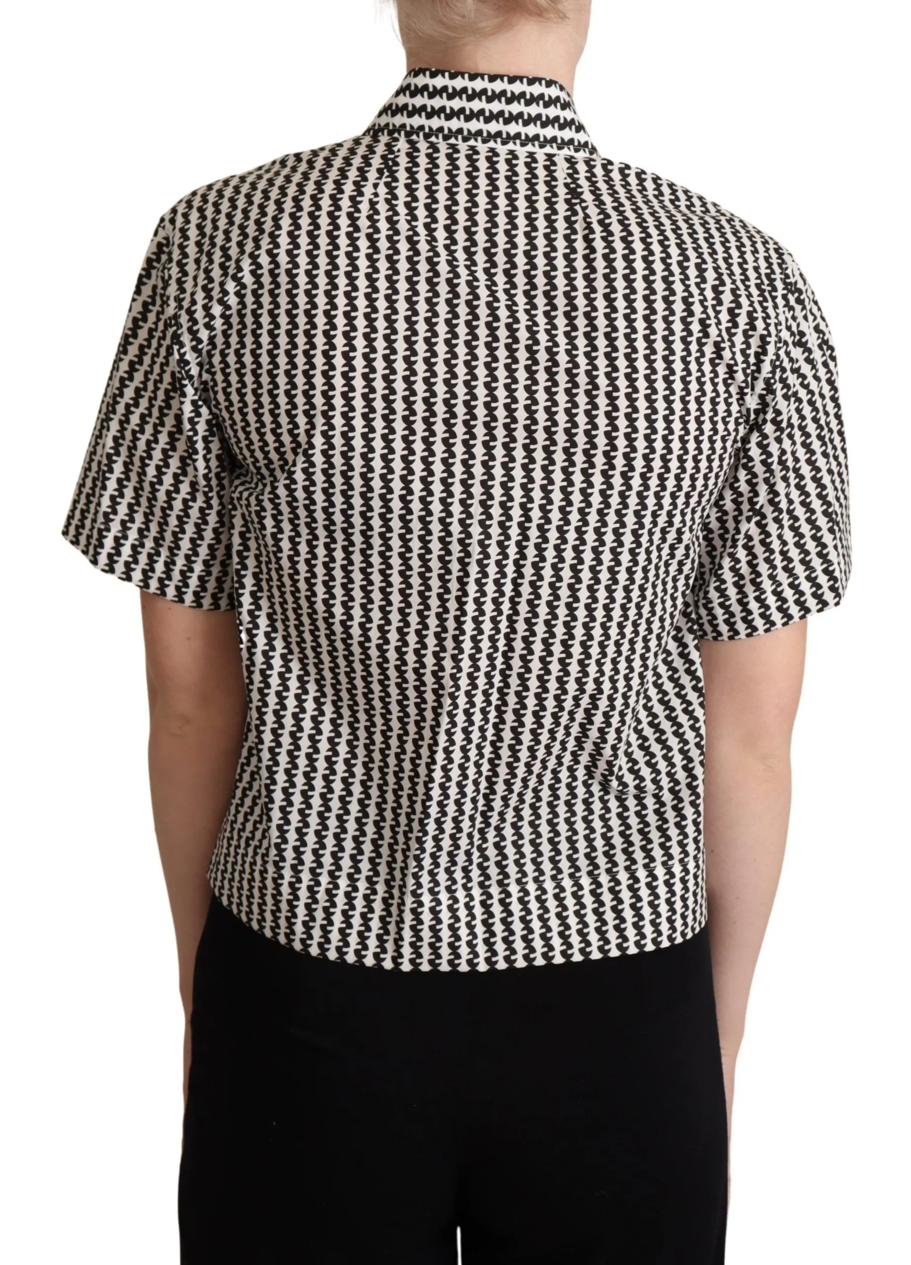 Elegant Black and White Patterned Cotton Polo sold by Louxly product image thumbnail 3
