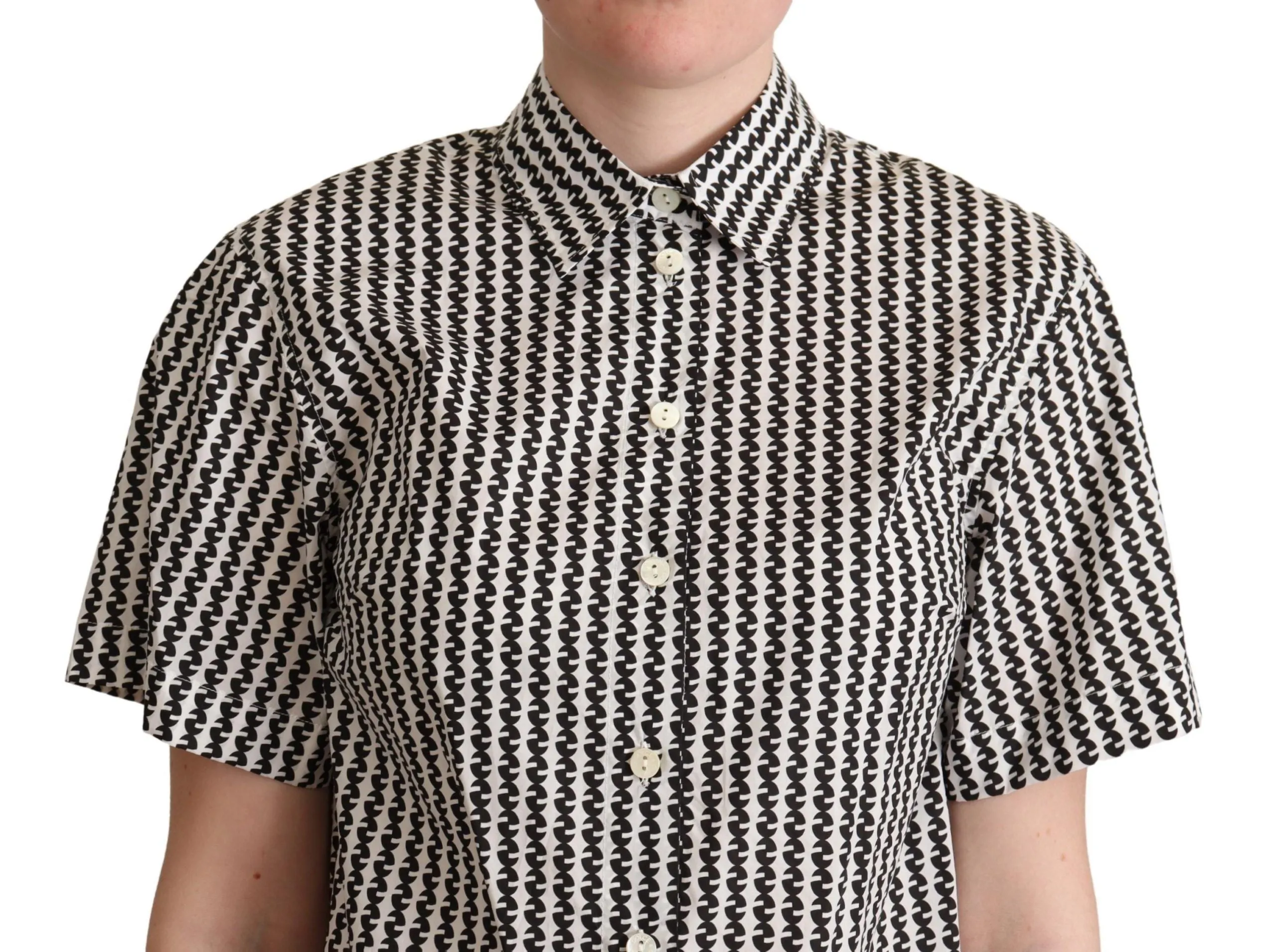 Elegant Black and White Patterned Cotton Polo sold by Louxly product image thumbnail 4