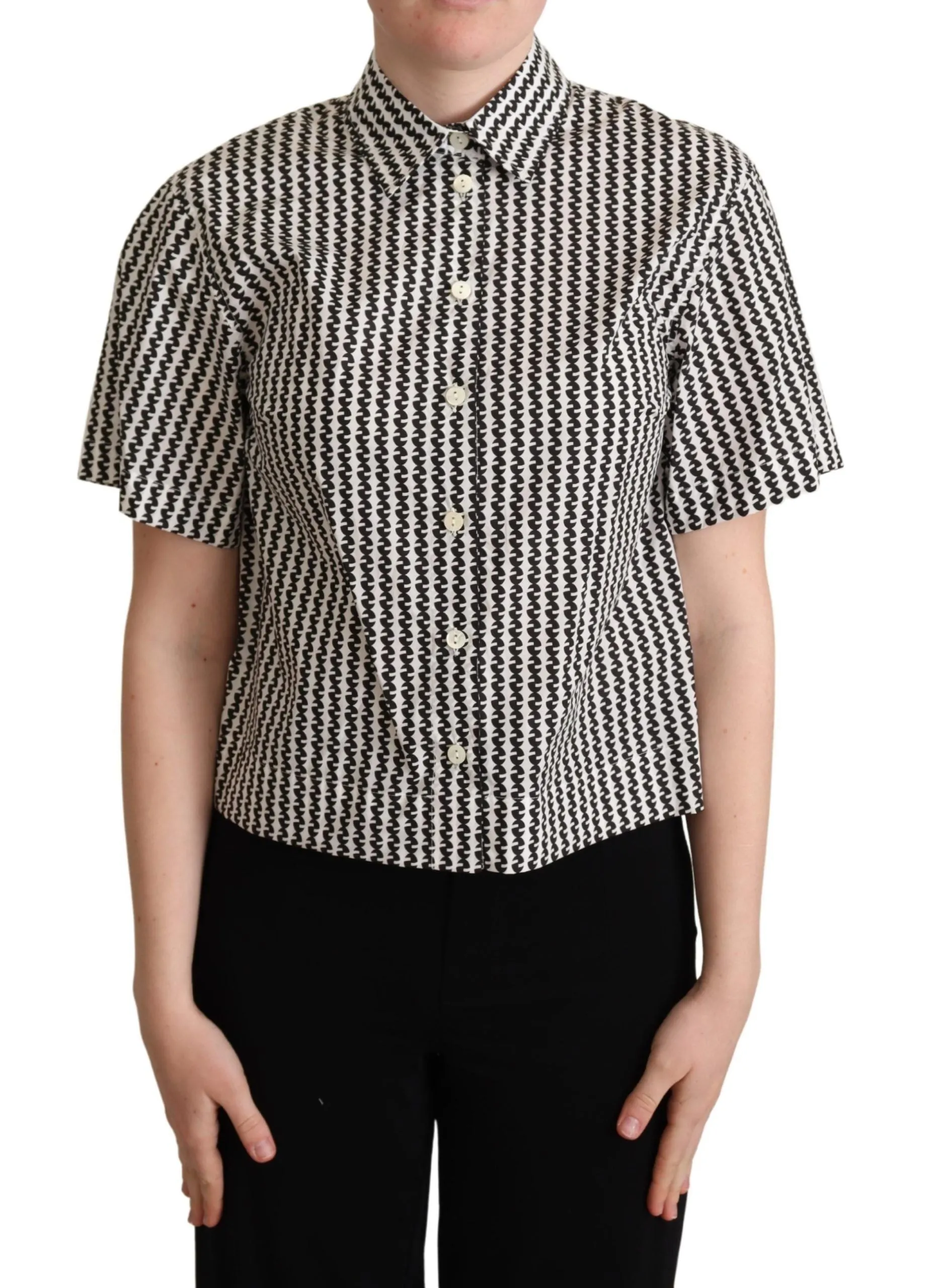 Elegant Black and White Patterned Cotton Polo sold by Louxly