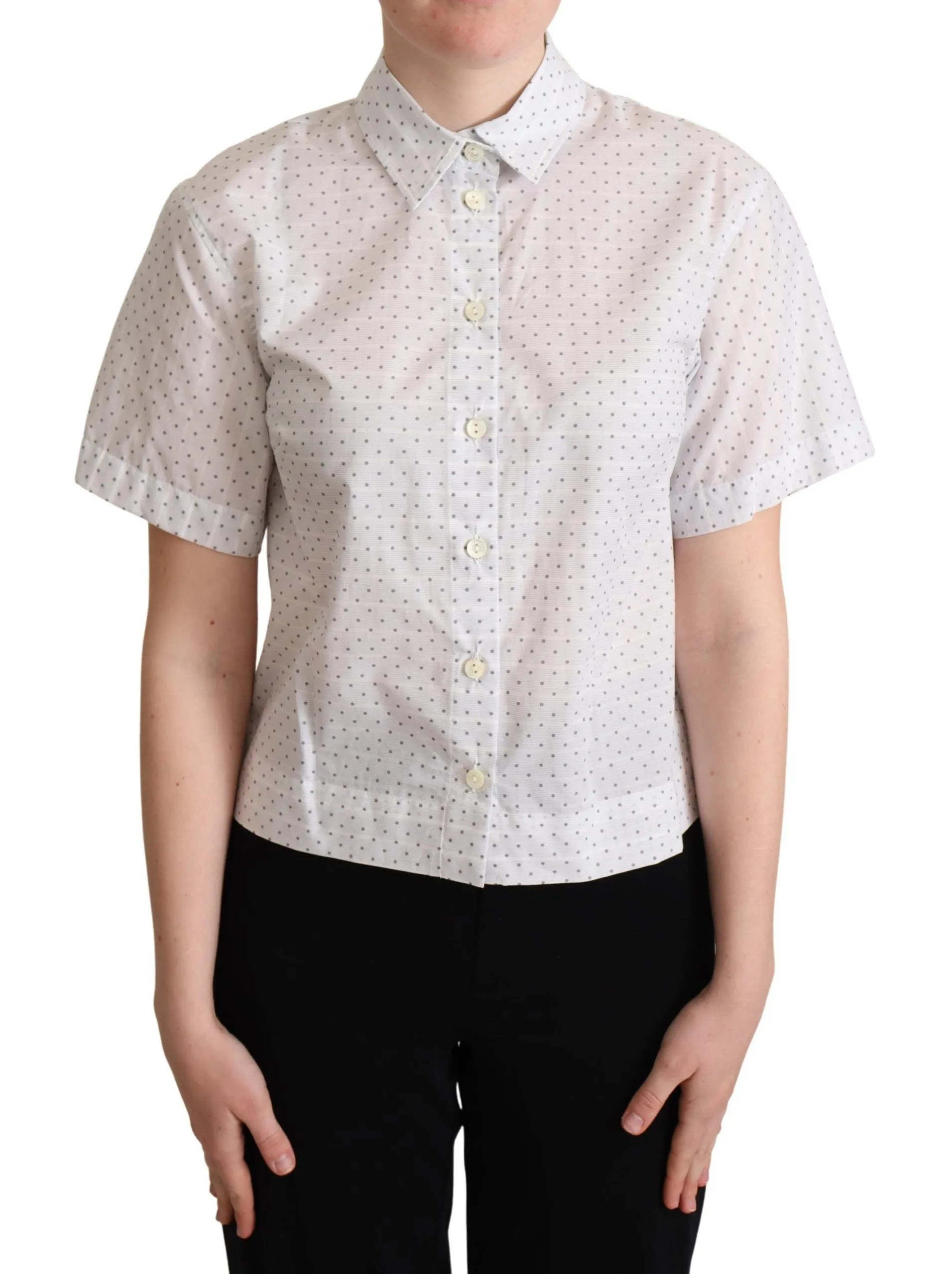 Elegant Polka Dot Cotton Polo Top sold by Louxly