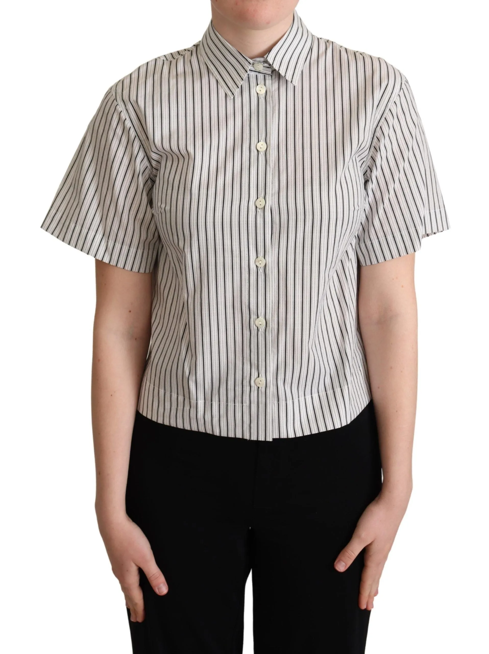 Chic Monochrome Striped Polo Shirt sold by Louxly