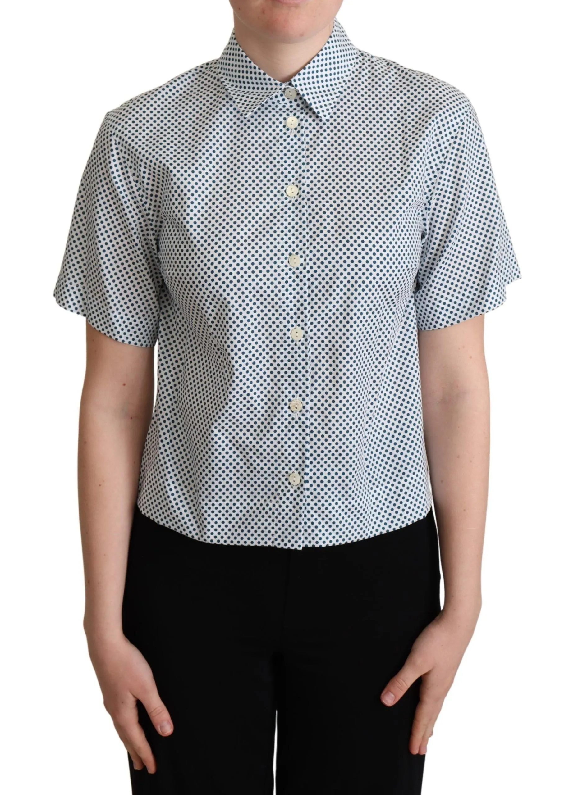 Elegant Polka Dot Cotton Polo Shirt sold by Louxly