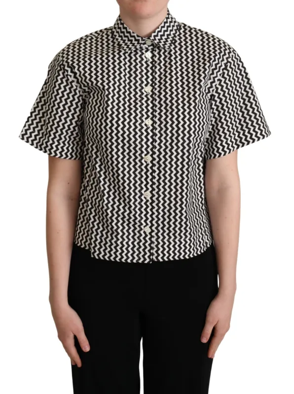 Zigzag Elegance Cotton Polo Top sold by Louxly