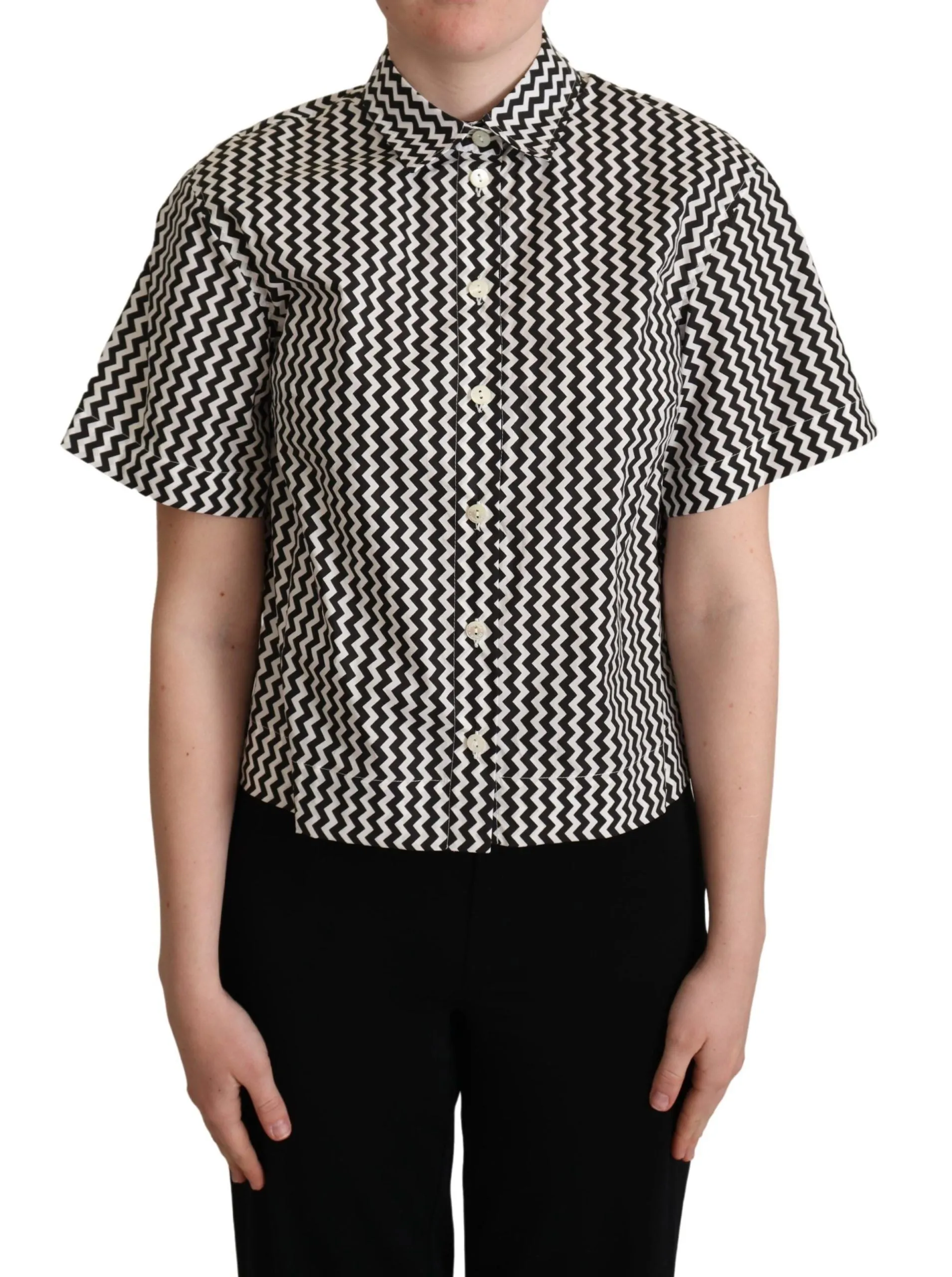 Zigzag Elegance Cotton Polo Top sold by Louxly