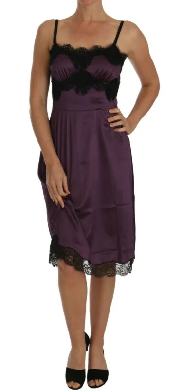 Elegant Purple Silk Lace Chemise Dress sold by Louxly