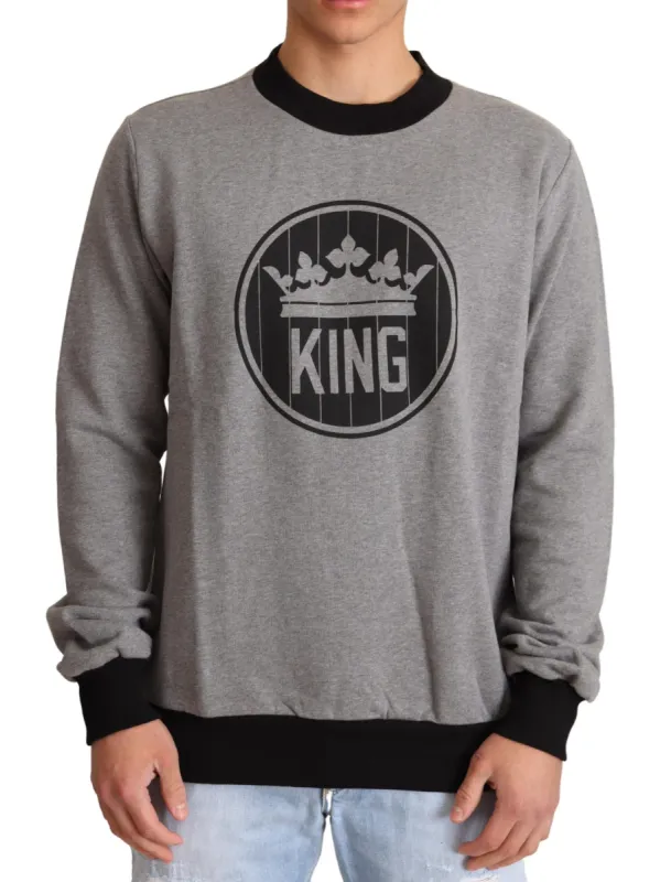 Elegant Gray Crown Motif Crewneck Sweater sold by Louxly