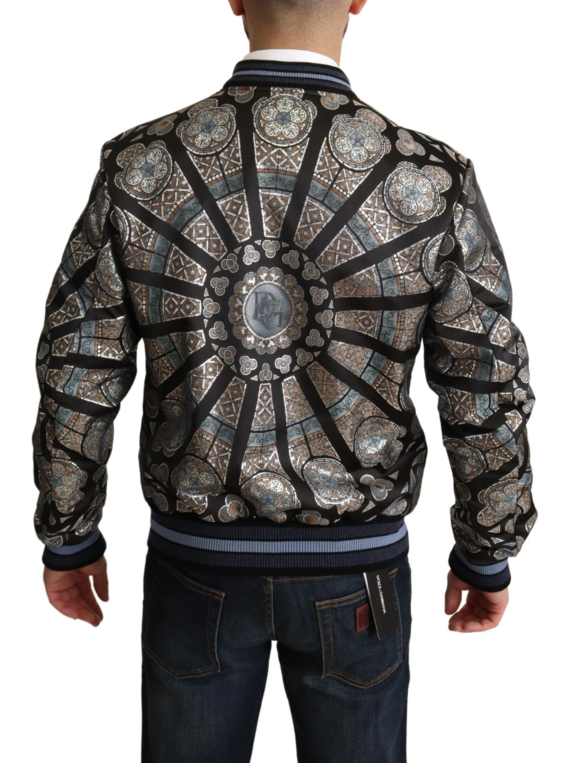 Elegant Jacquard Bomber Jacket in Blue sold by Louxly product image thumbnail 3