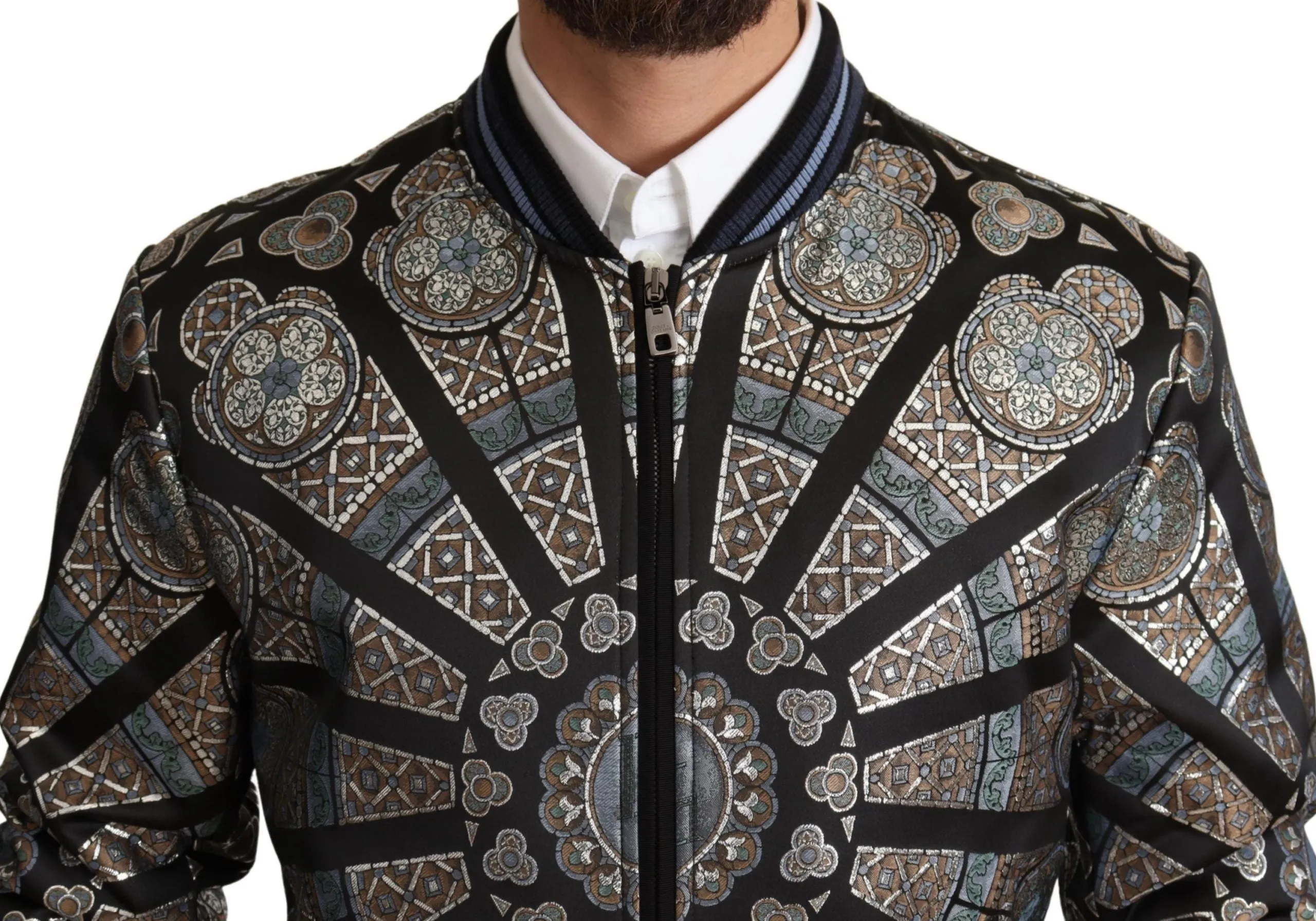 Elegant Jacquard Bomber Jacket in Blue sold by Louxly product image thumbnail 4