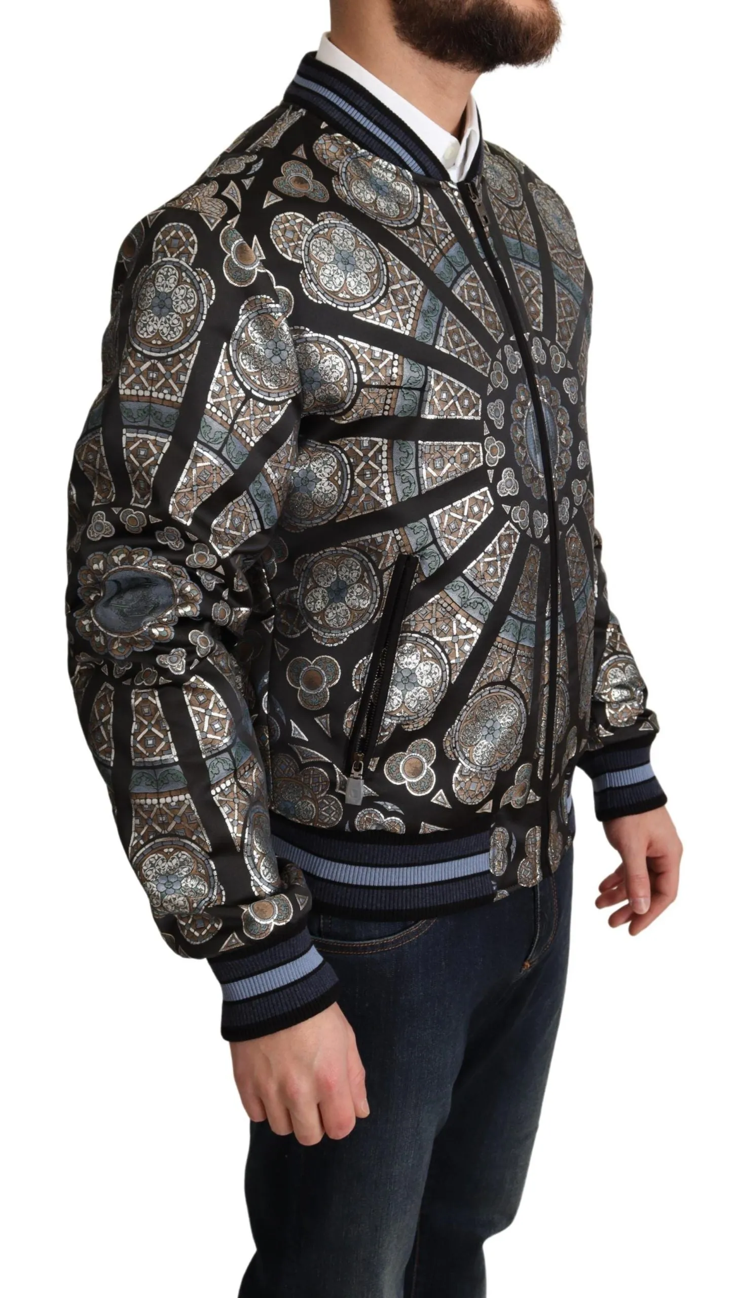 Elegant Jacquard Bomber Jacket in Blue sold by Louxly product image thumbnail 2