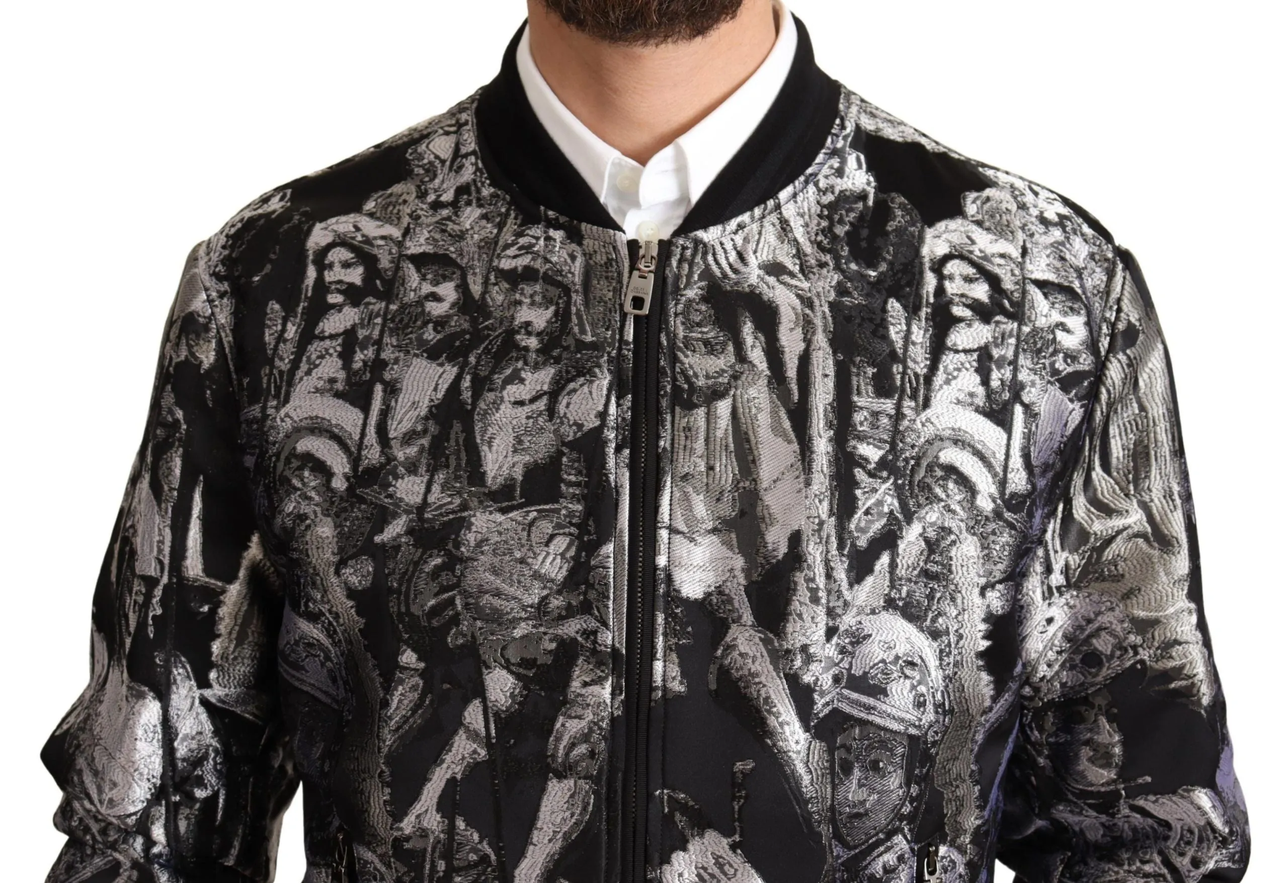 Elegant Black Bomber Jacket with Silver Details sold by Louxly product image thumbnail 4
