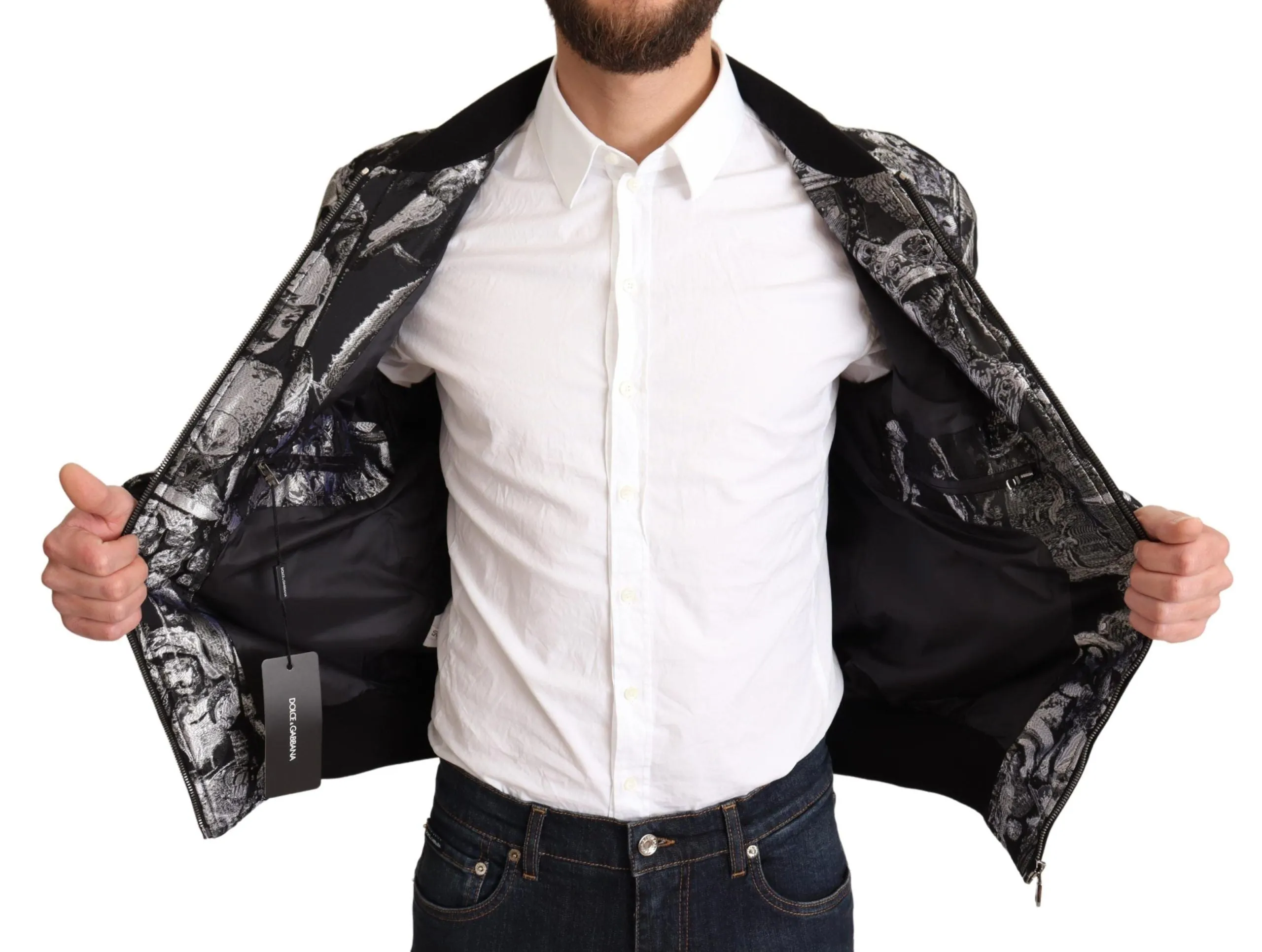Elegant Black Bomber Jacket with Silver Details sold by Louxly product image thumbnail 5