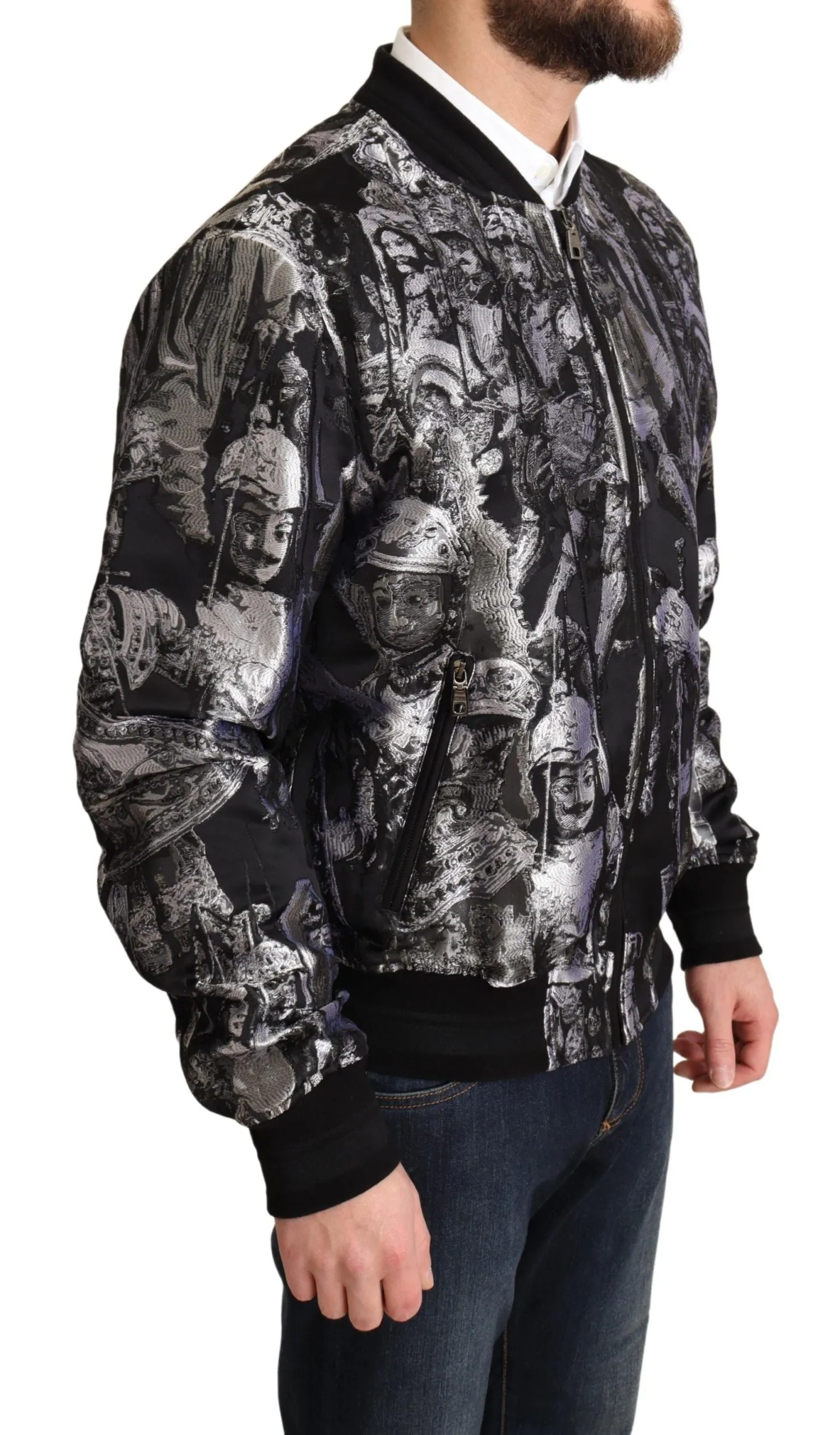 Elegant Black Bomber Jacket with Silver Details sold by Louxly product image thumbnail 2