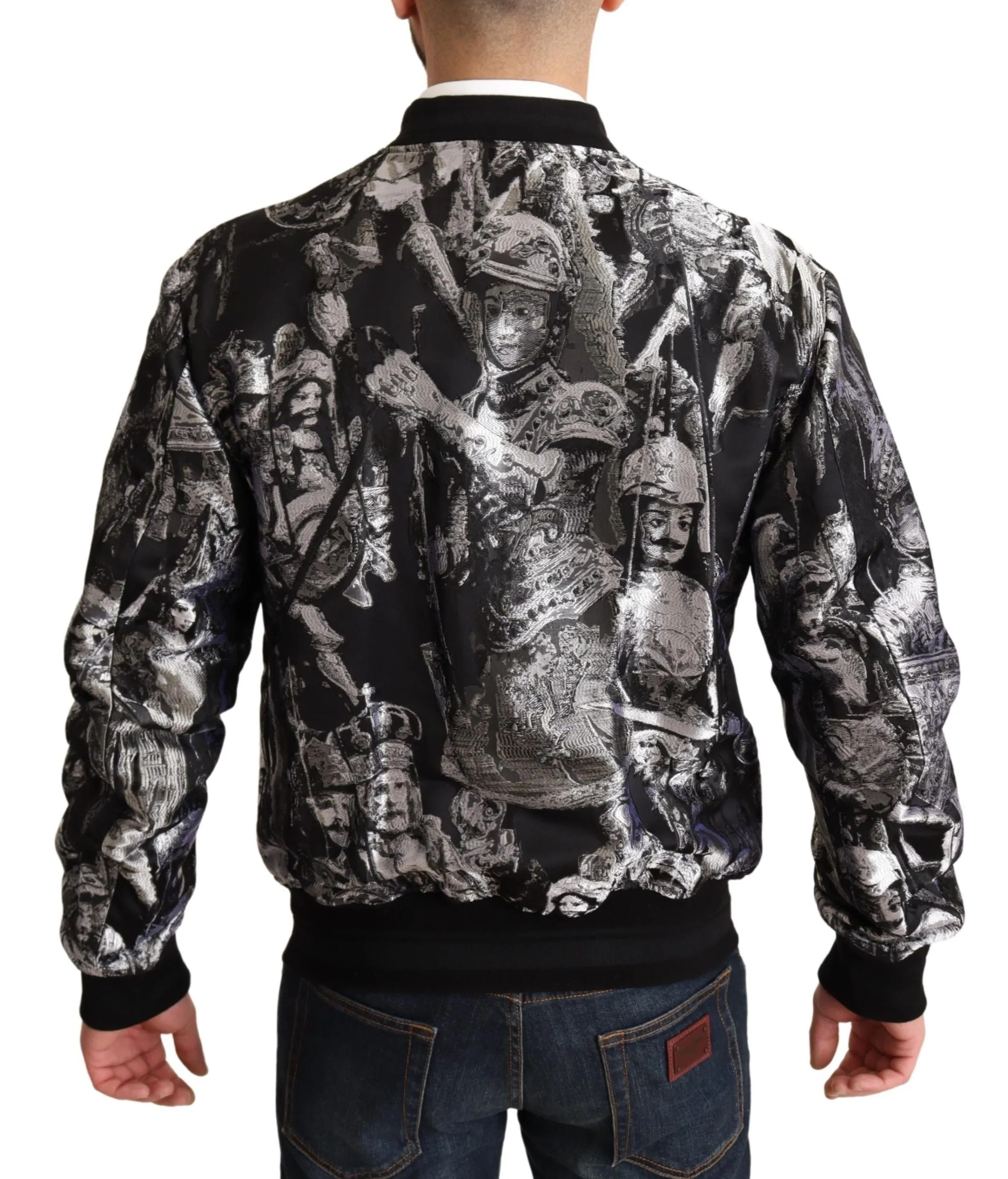Elegant Black Bomber Jacket with Silver Details sold by Louxly product image thumbnail 3