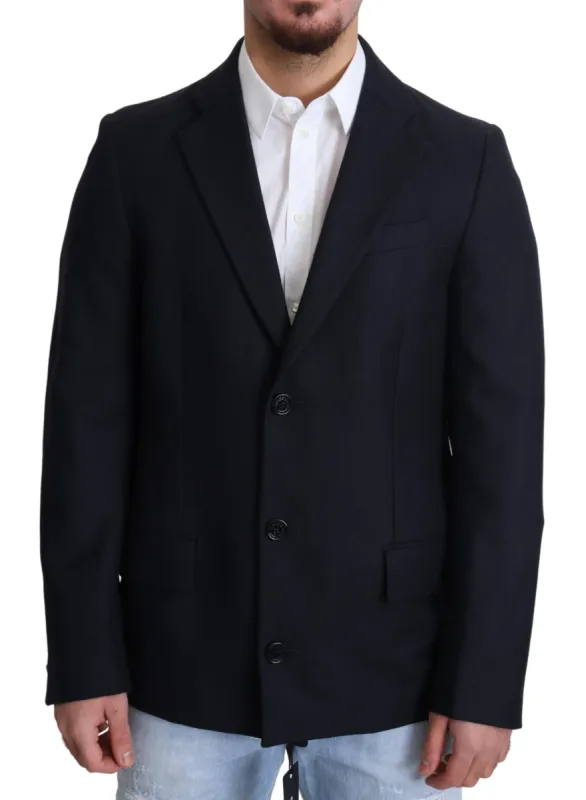 Elegant Dark Blue Virgin Wool Men's Coat sold by Louxly