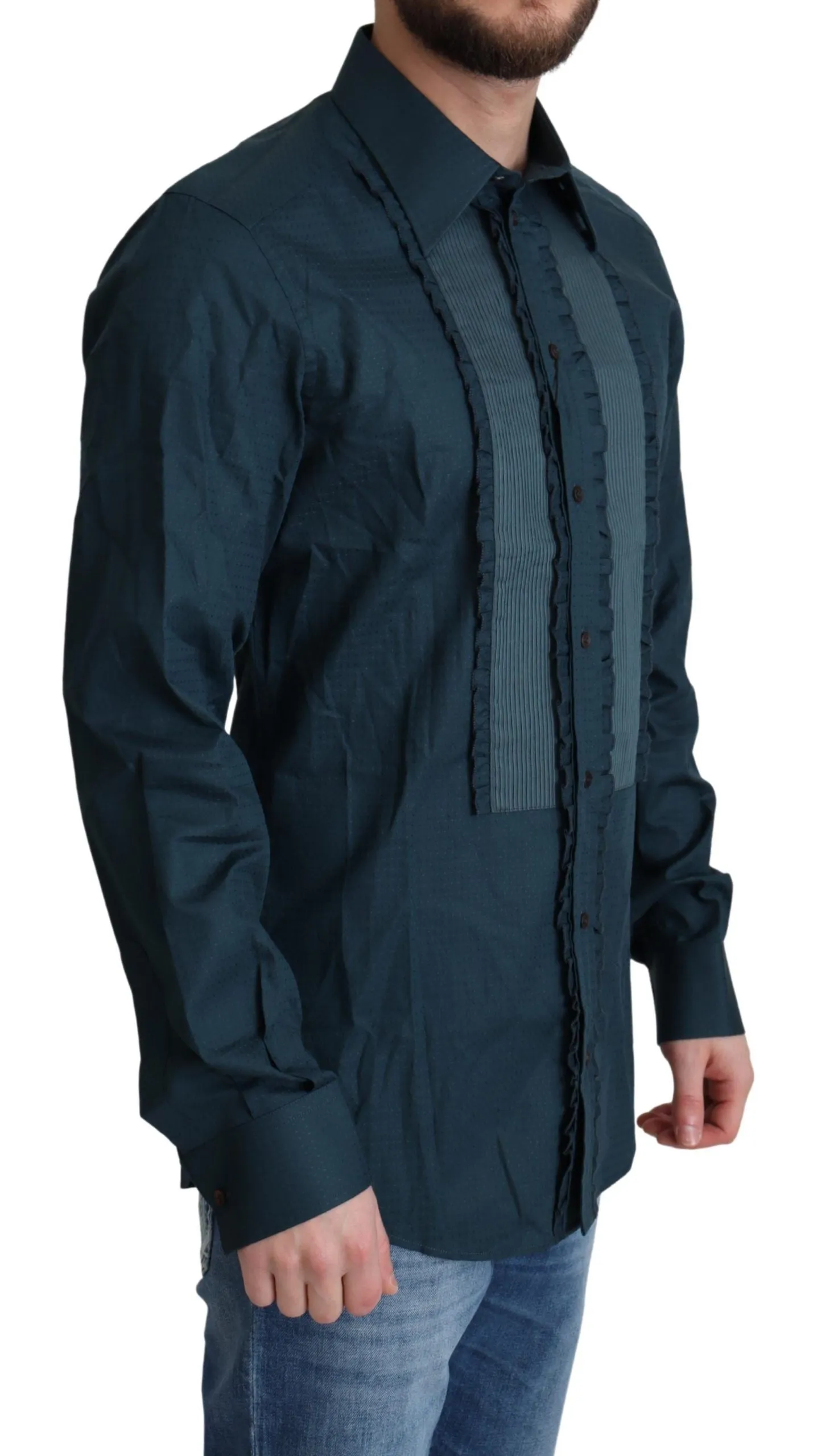 Elegant Blue Ruffled Tuxedo Shirt sold by Louxly product image thumbnail 2