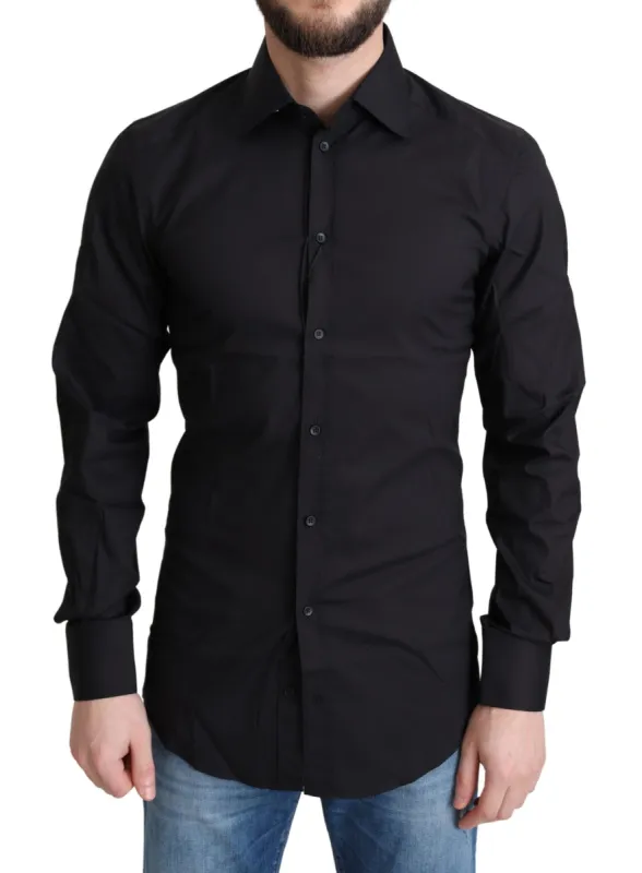 Elegant Black Gold Slim Fit Dress Shirt sold by Louxly