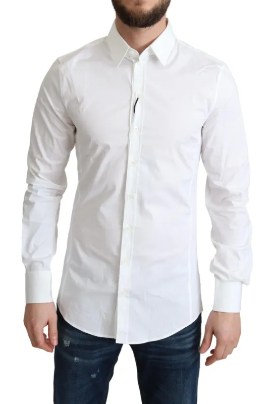 Elegant White Cotton Stretch Dress Shirt sold by Louxly