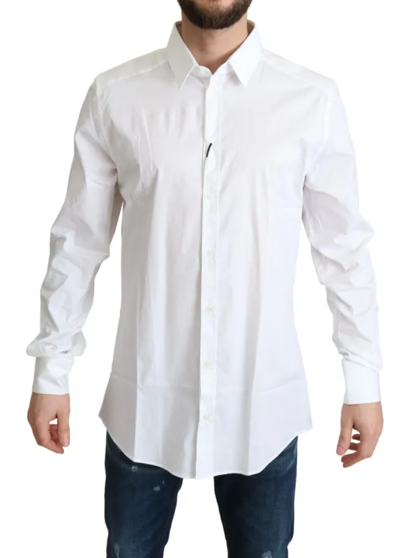 Elegant White Cotton Stretch Dress Shirt sold by Louxly