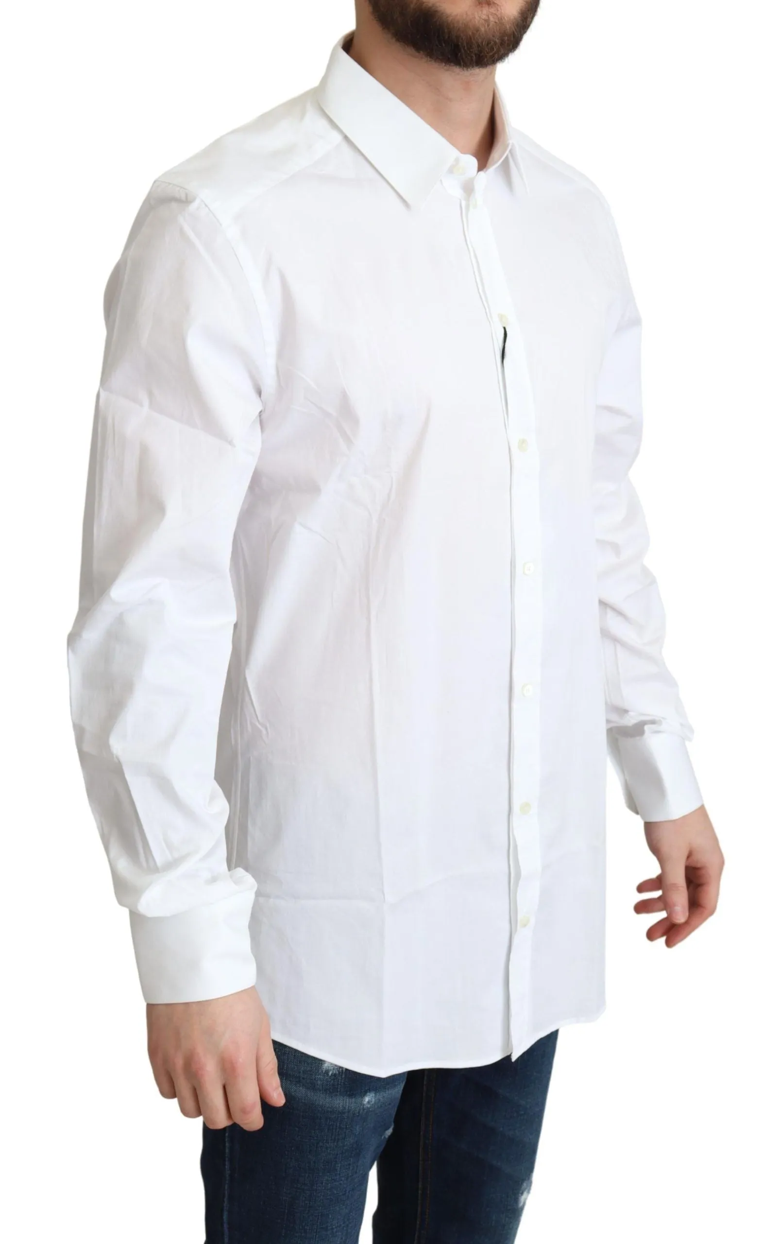 Elegant White Cotton Stretch Dress Shirt sold by Louxly product image thumbnail 2