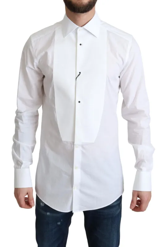 Elegant White Cotton Bib Dress Shirt sold by Louxly