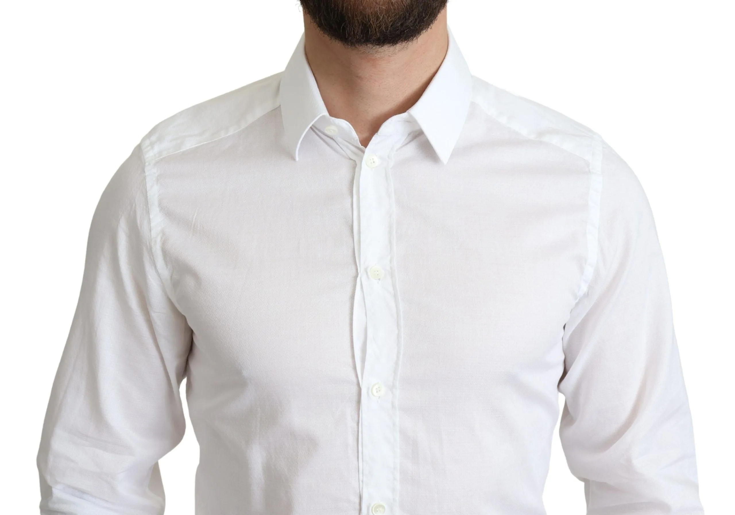 Elegant White Cotton Dress Shirt Slim Fit sold by Louxly product image thumbnail 4