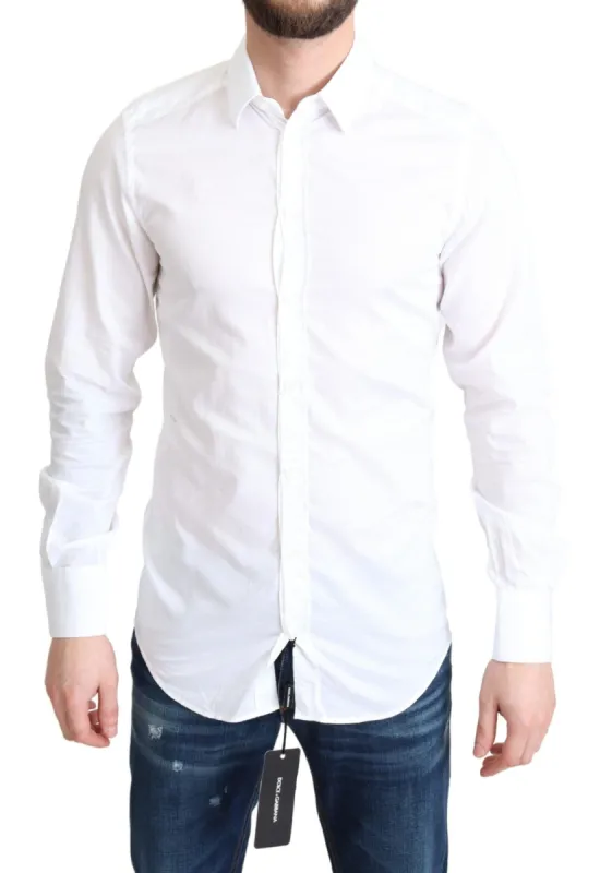 Elegant White Cotton Dress Shirt Slim Fit sold by Louxly