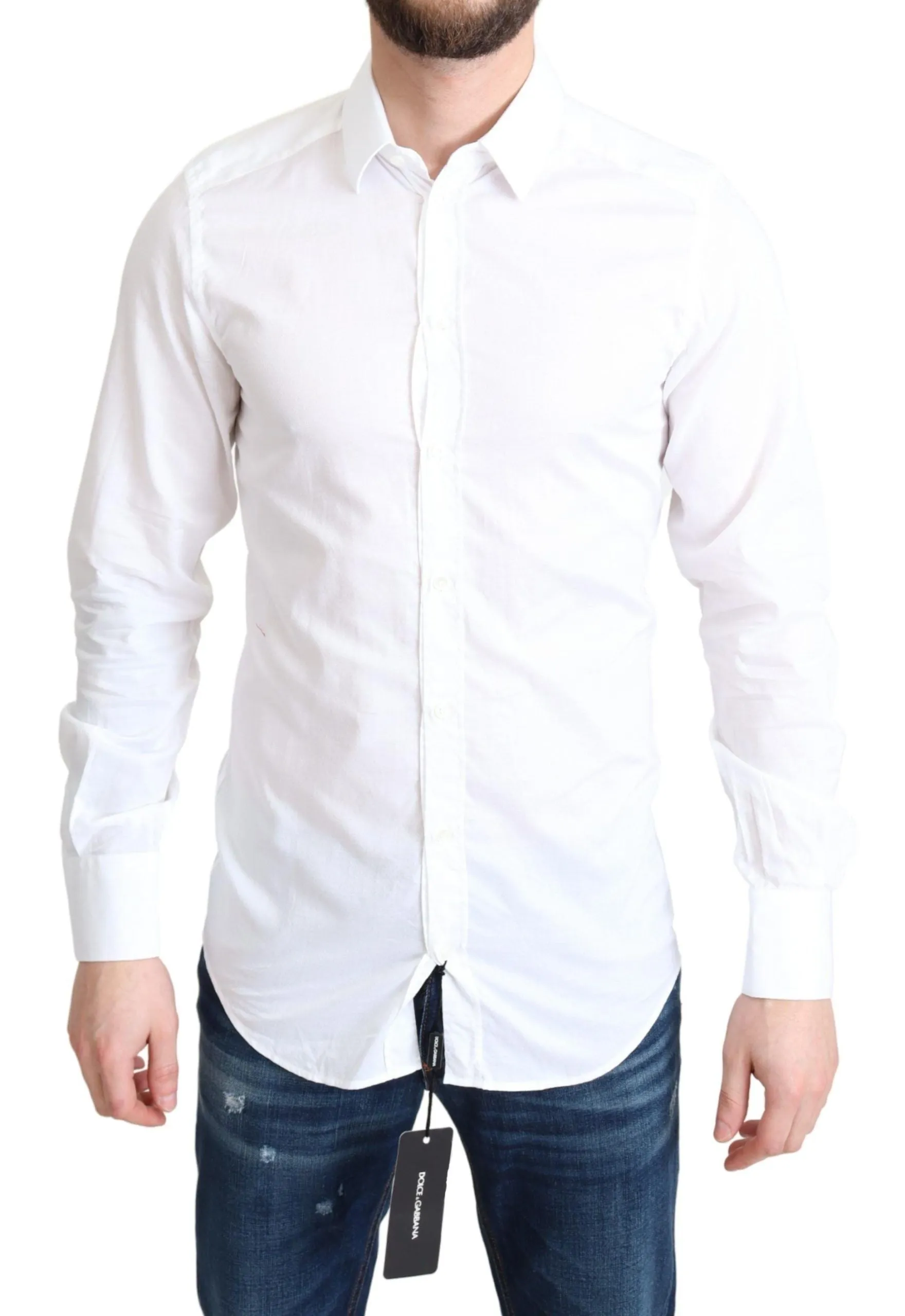 Elegant White Cotton Dress Shirt Slim Fit sold by Louxly