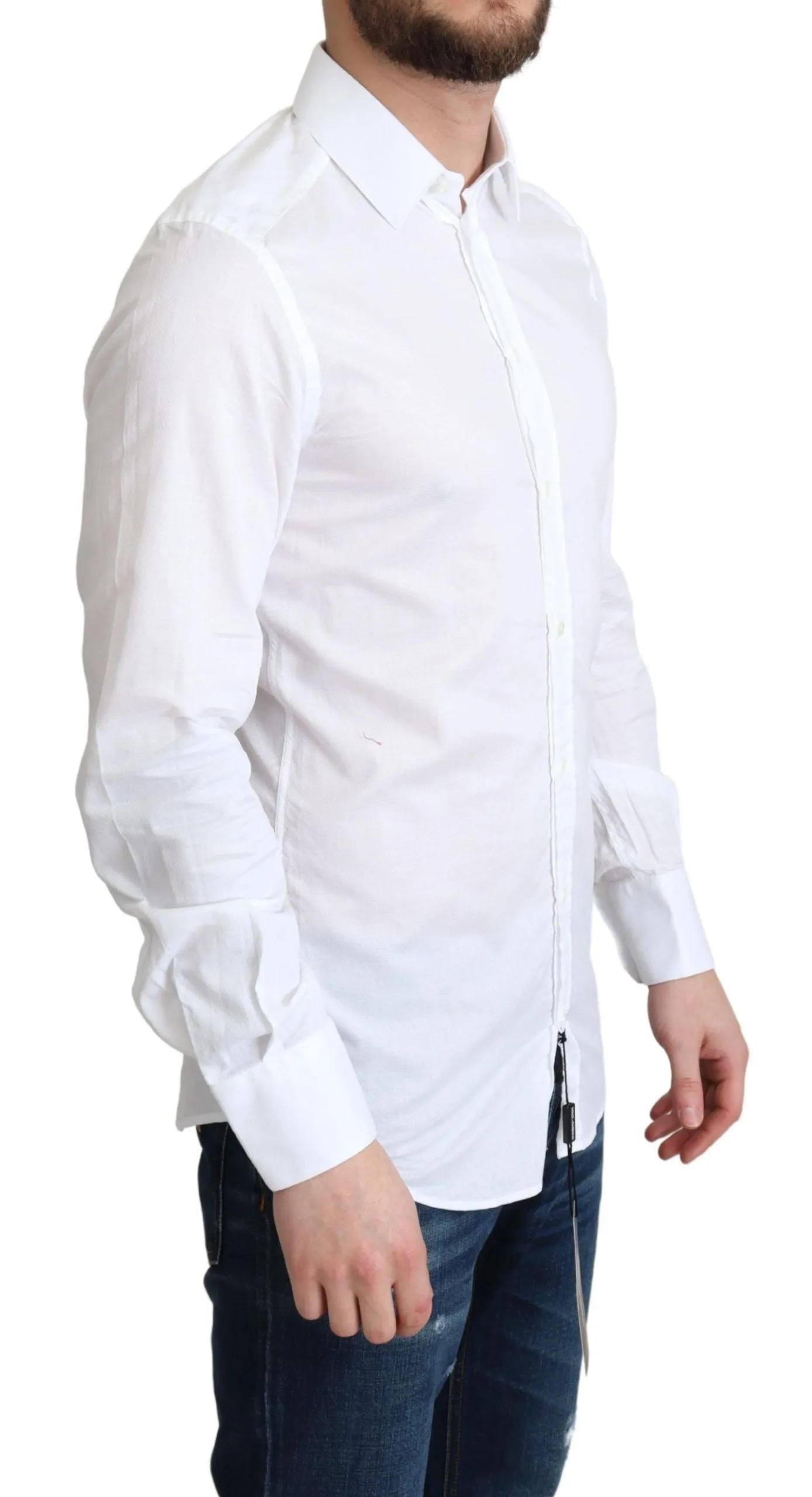 Elegant White Cotton Dress Shirt Slim Fit sold by Louxly product image thumbnail 2