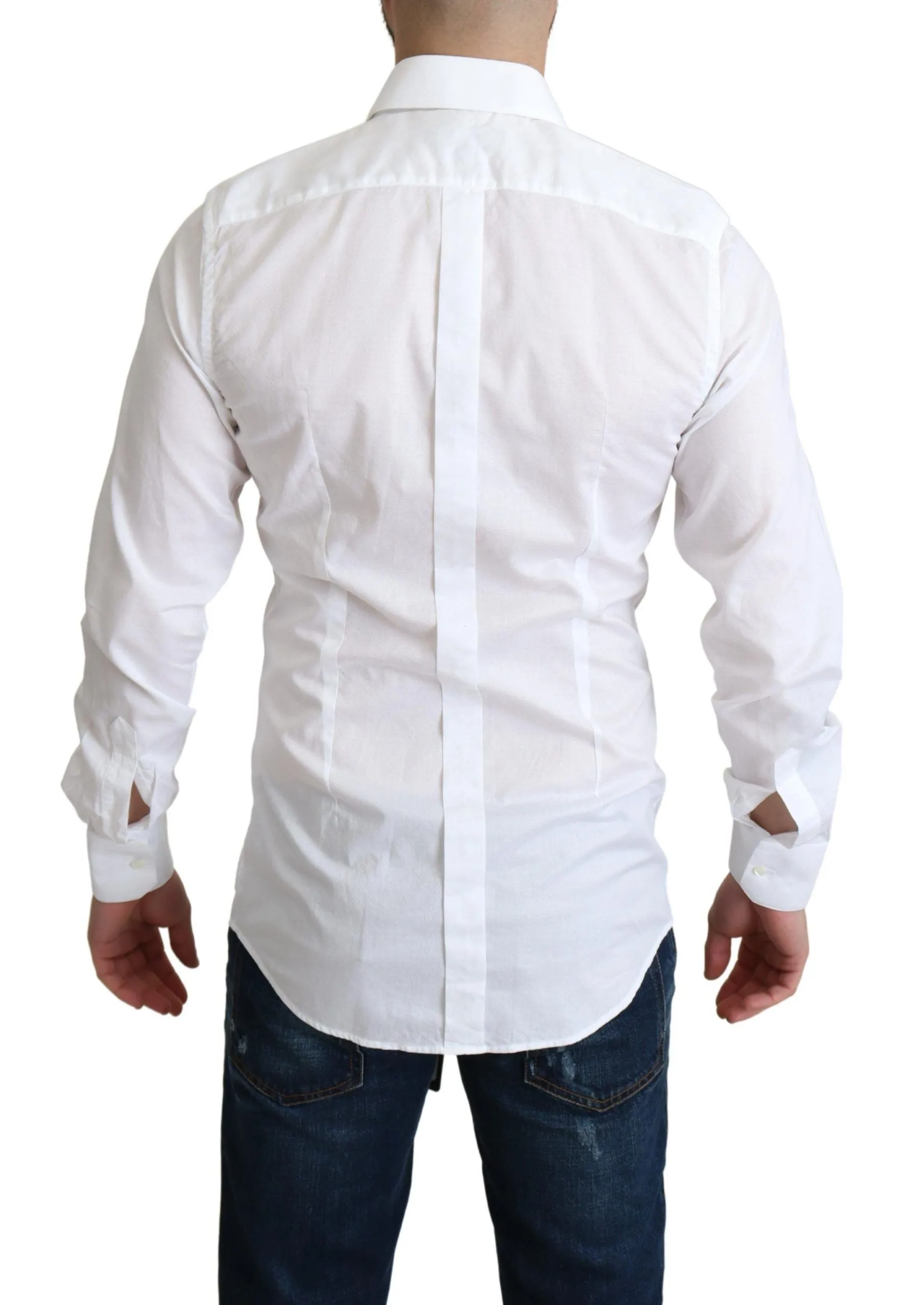 Elegant White Cotton Dress Shirt Slim Fit sold by Louxly product image thumbnail 3