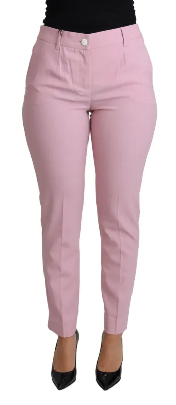 Elegant Pink High-Waisted Wool Trousers sold by Louxly