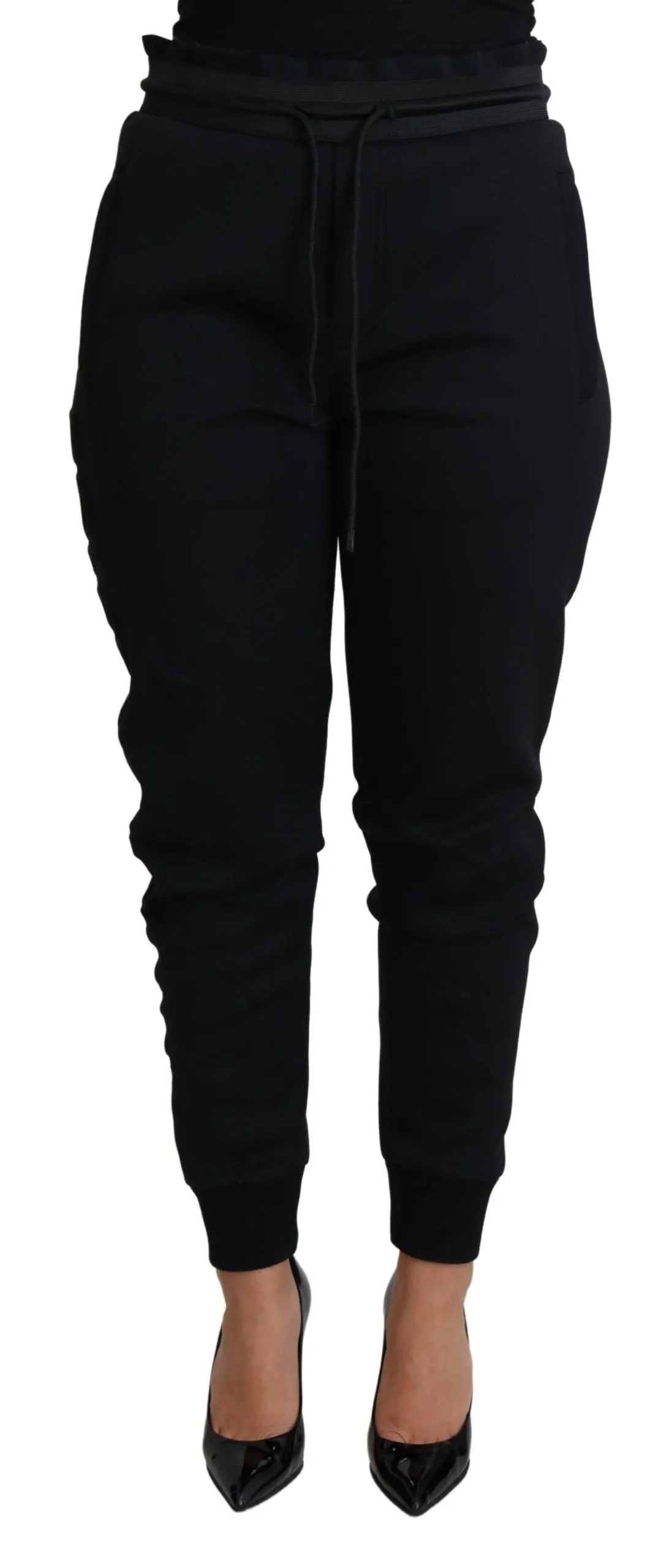 Elegant Black Jogger Trousers with Iconic Logo sold by Louxly