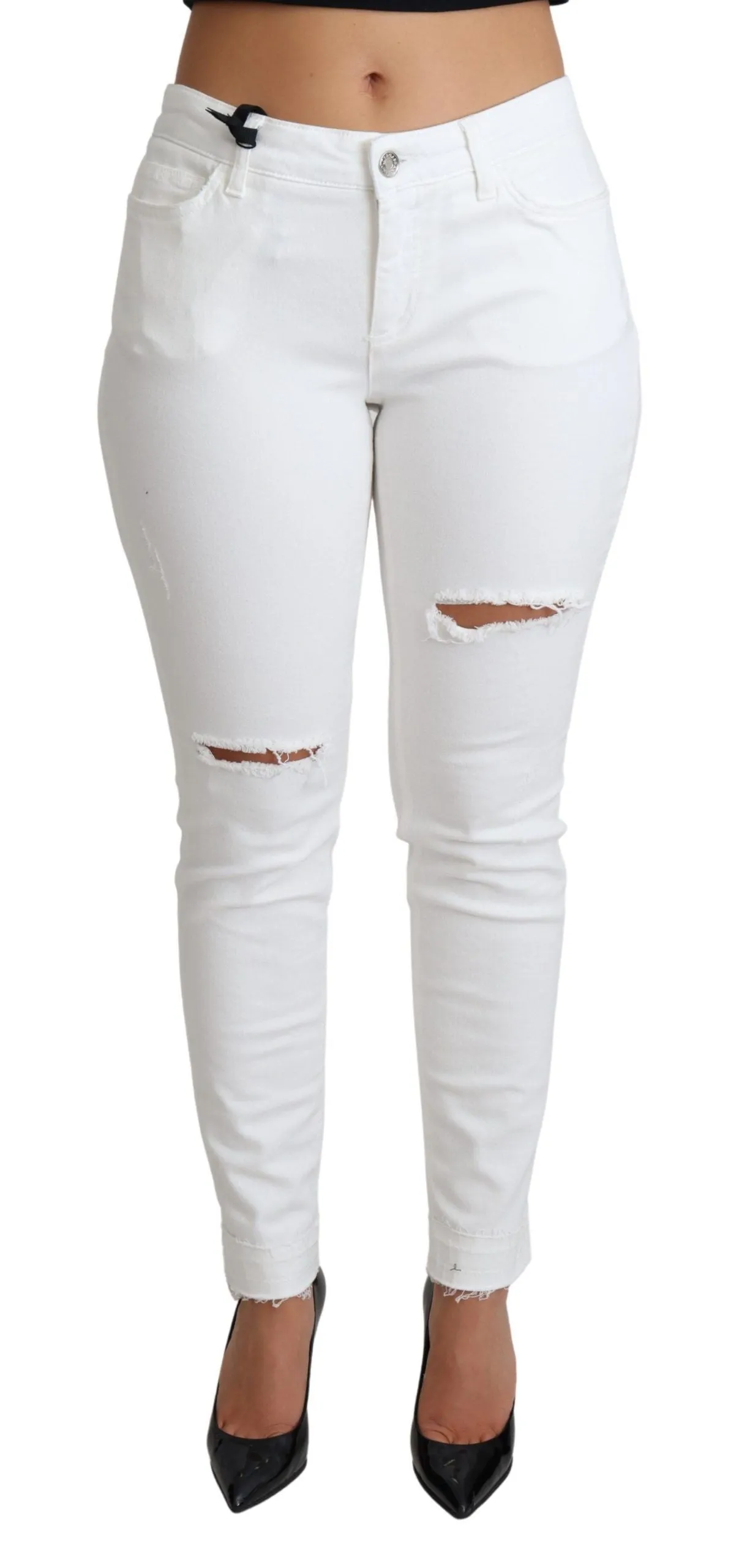 Chic White Mid Waist Designer Jeans sold by Louxly