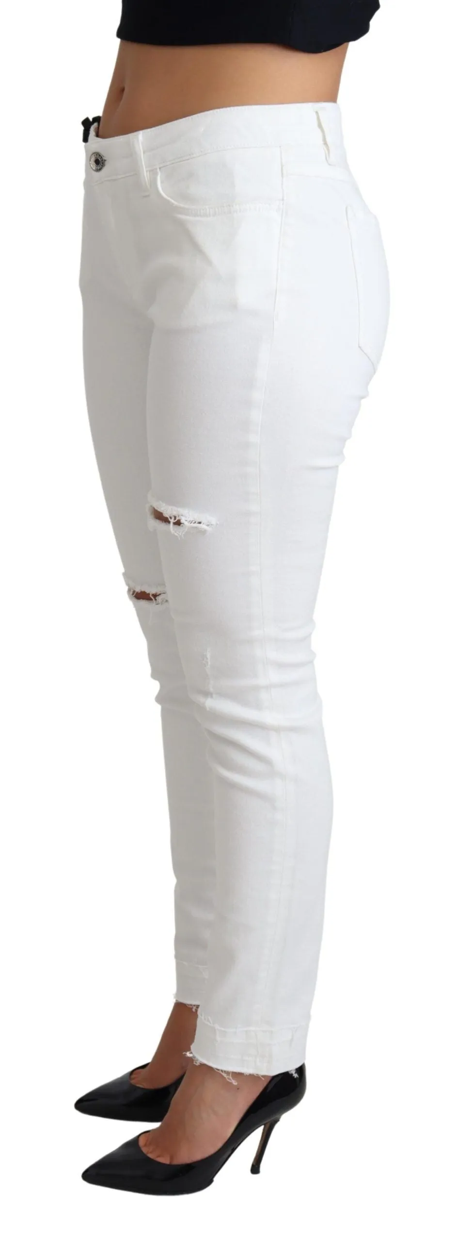 Chic White Mid Waist Designer Jeans sold by Louxly product image thumbnail 2