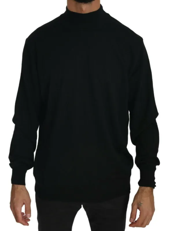 Elegant Black Virgin Wool Pullover Sweater sold by Louxly