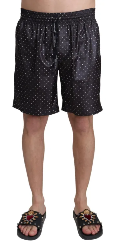 Chic Black Polka Dot Men's Swim Trunks sold by Louxly
