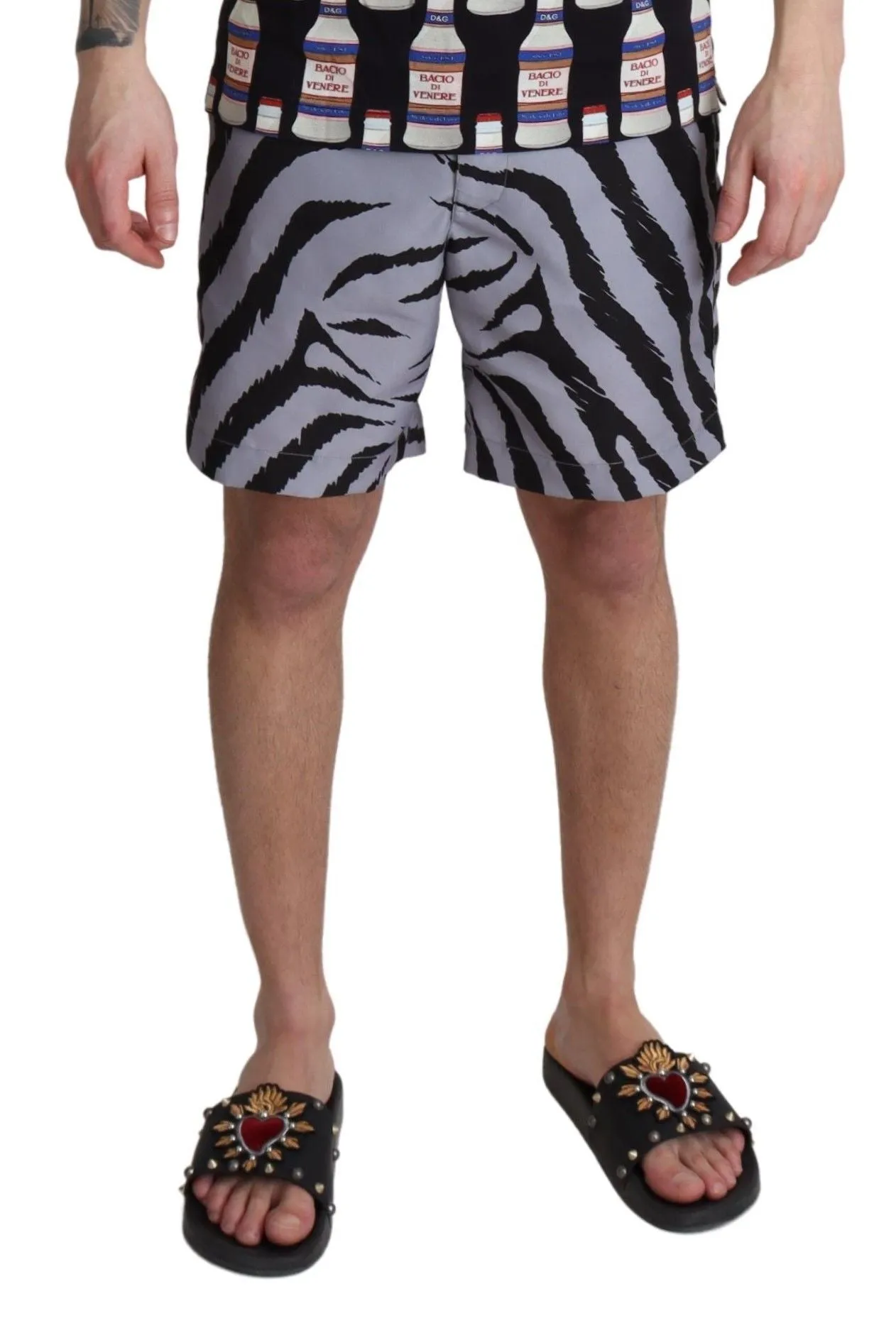 Elegant Gray Zebra Print Swim Trunks sold by Louxly product image thumbnail 4