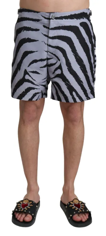 Elegant Gray Zebra Print Swim Trunks sold by Louxly