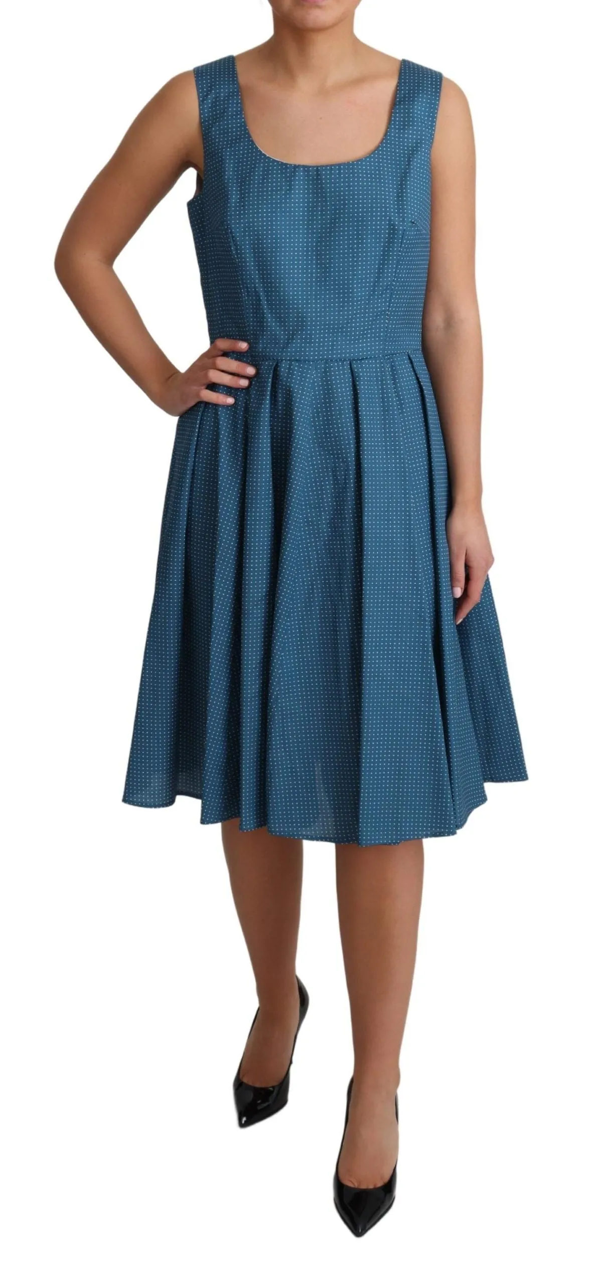 Blue Polka Dotted Sleeveless A-Line Dress sold by Louxly product image thumbnail 2