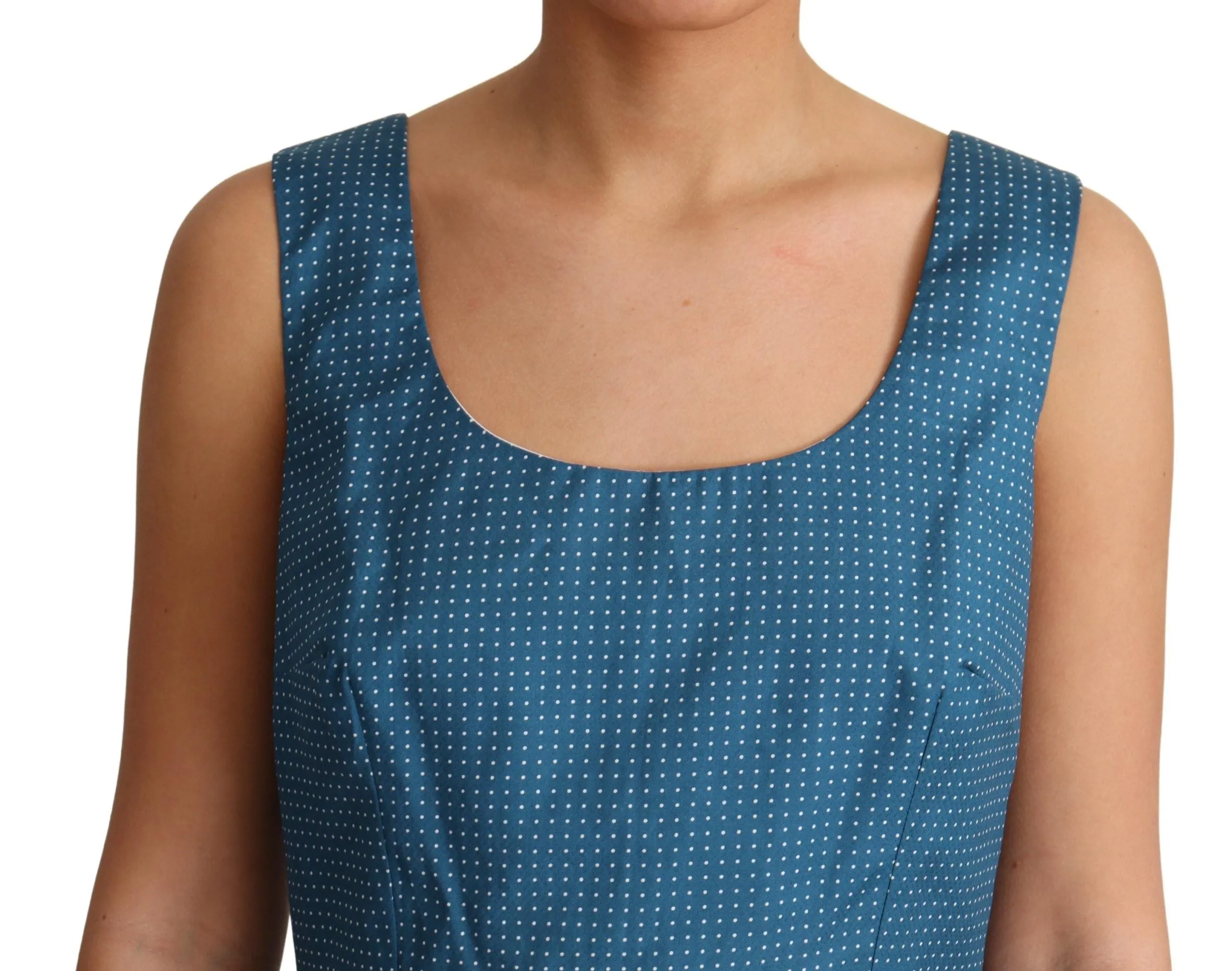 Blue Polka Dotted Sleeveless A-Line Dress sold by Louxly product image thumbnail 5